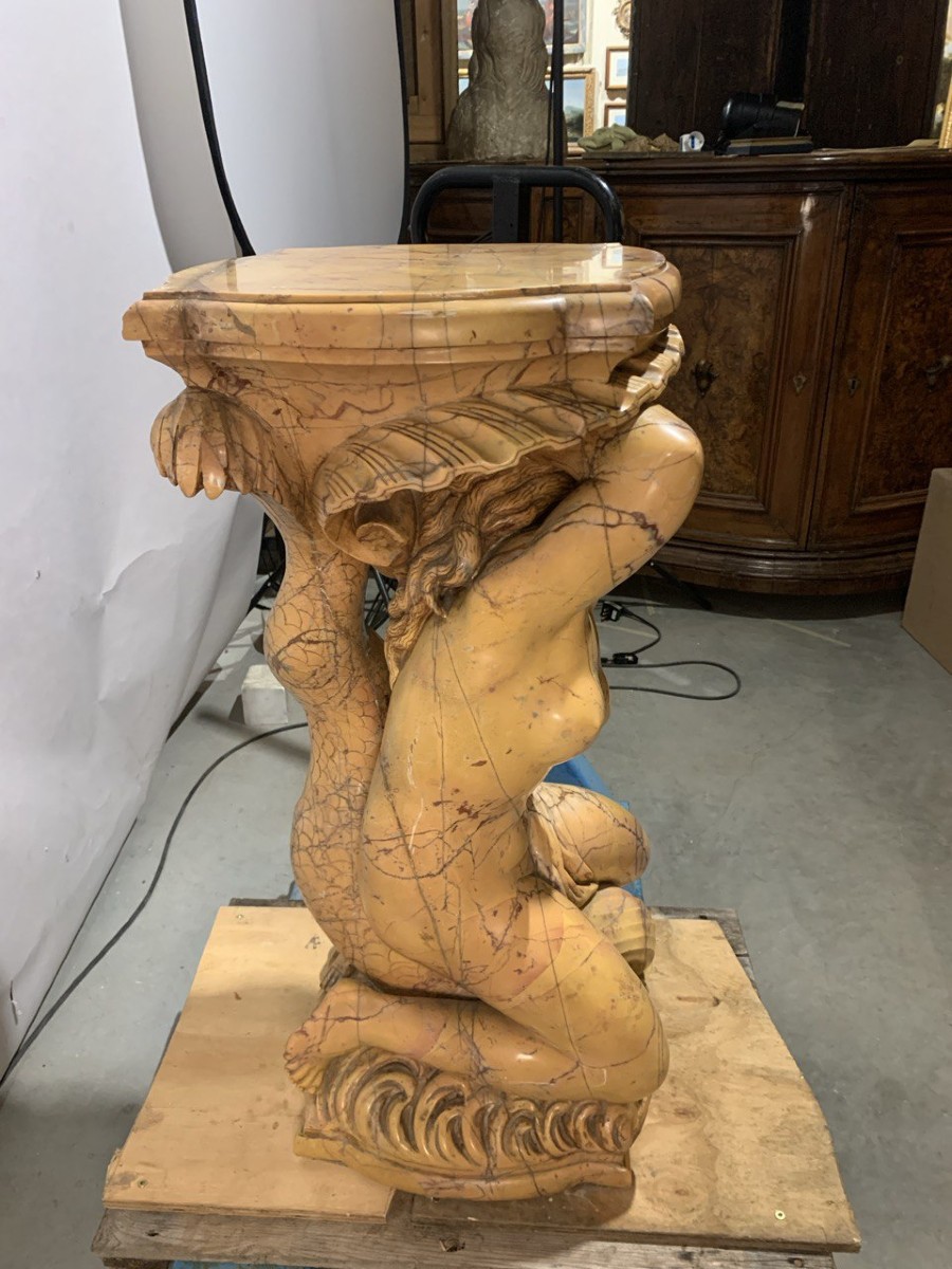 Paire de sculptures porte-vases en marbre jaune - Poséidon et Amphitrite. Italie, XIX-XX-photo-2