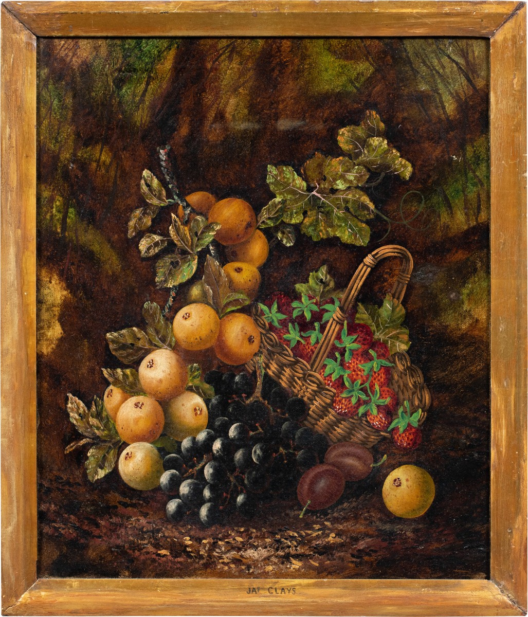 J. Clays (british, 19th-20th Century) - Still Life With A Basket Of Fruit.