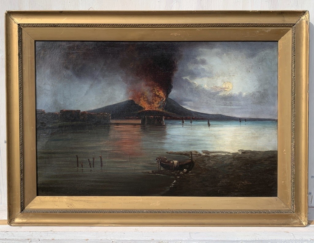 Italian Painter (19th Century) - Gulf Of Naples With Mount Vesuvius Erupting.-photo-1