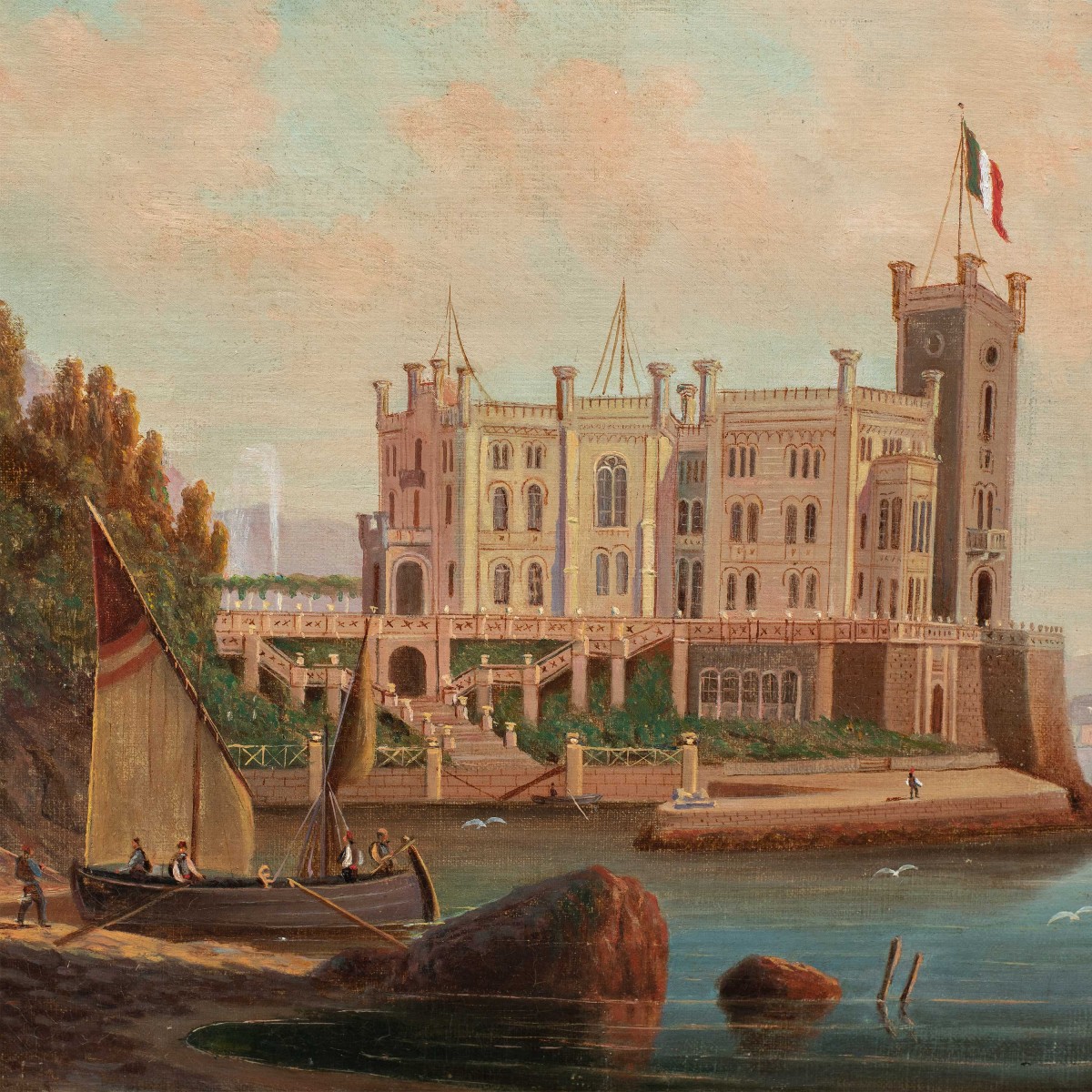 Peintre italien (début du XXe siècle) - Trieste, vue du château de Miramare.-photo-2