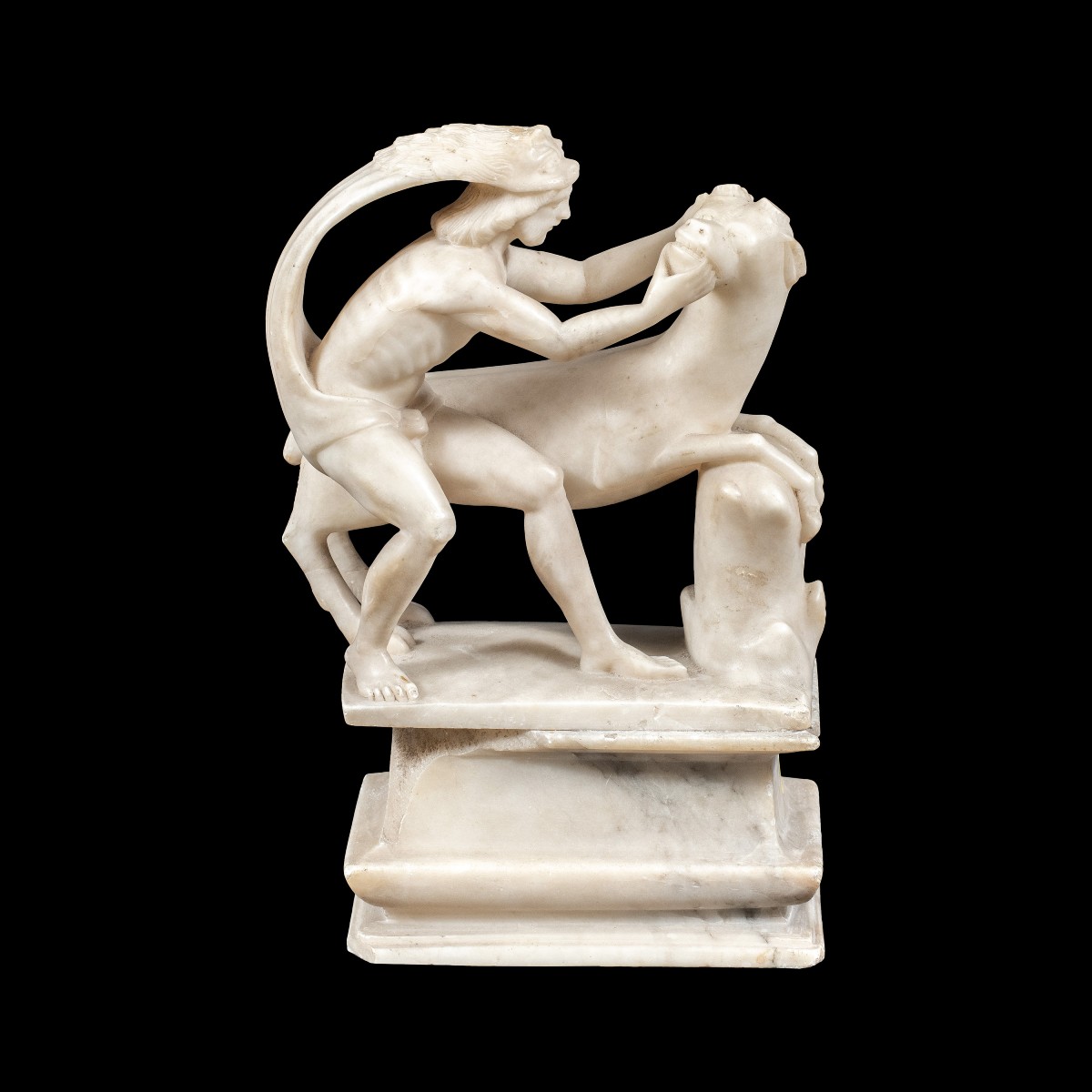 Alabaster Sculpture - Hercules And The Cretan Bull. Rome, 17th Century.