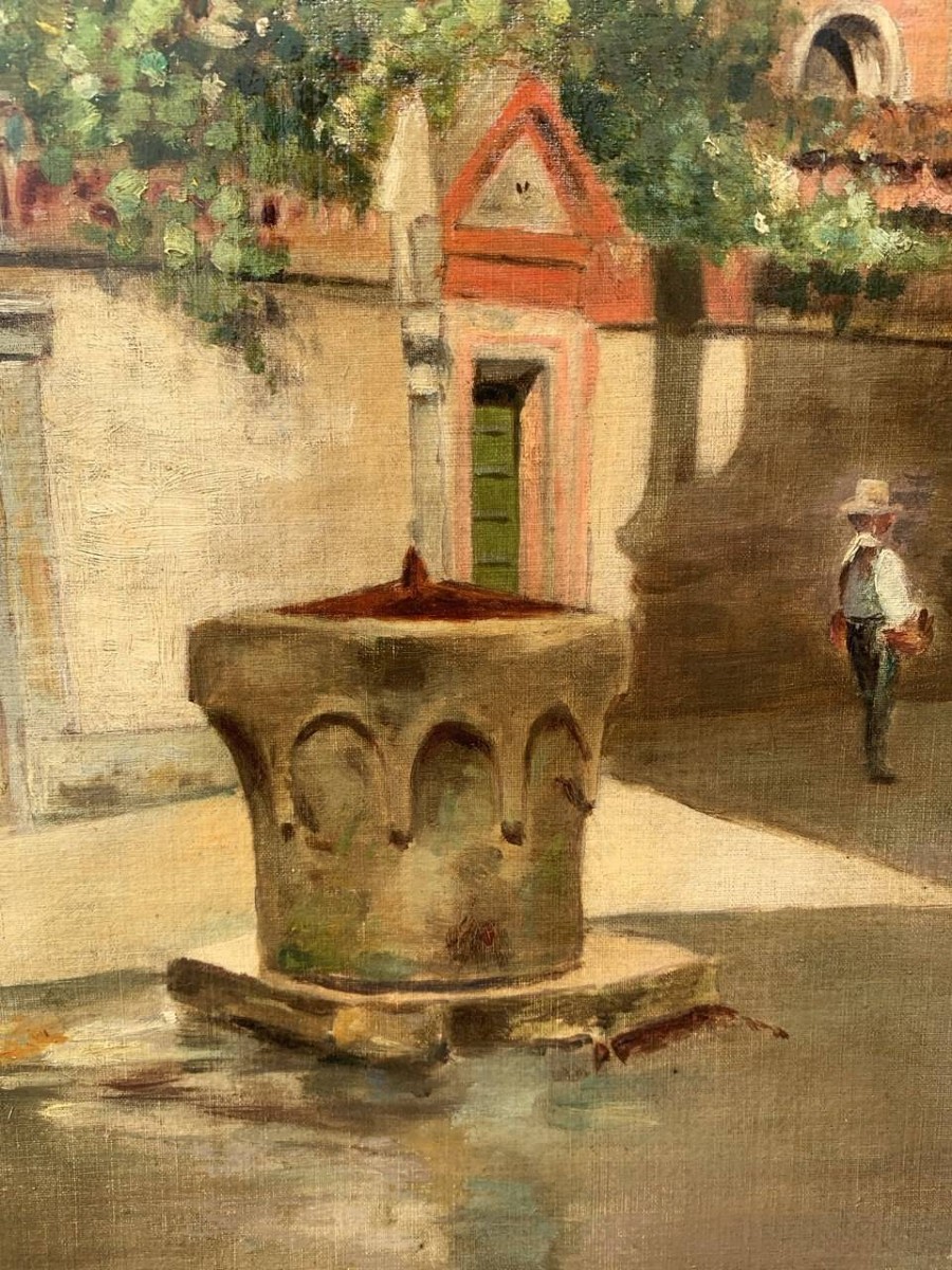 Venetian Painter (19th Century) - Venice, View Of The Campiello Del Le Chiovere.-photo-2