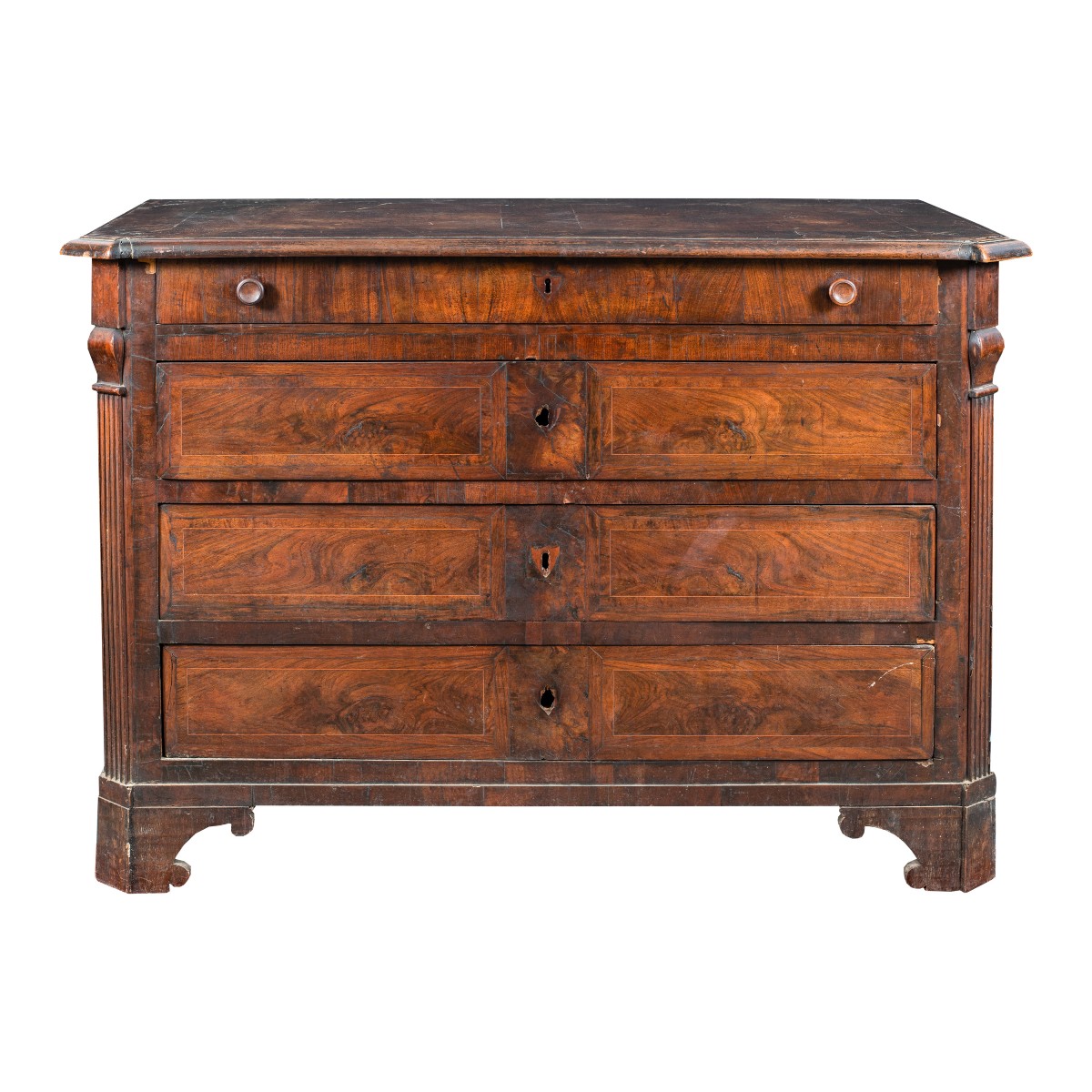 Burl Walnut Chest Of Drawers. Italy, Early 19th Century.