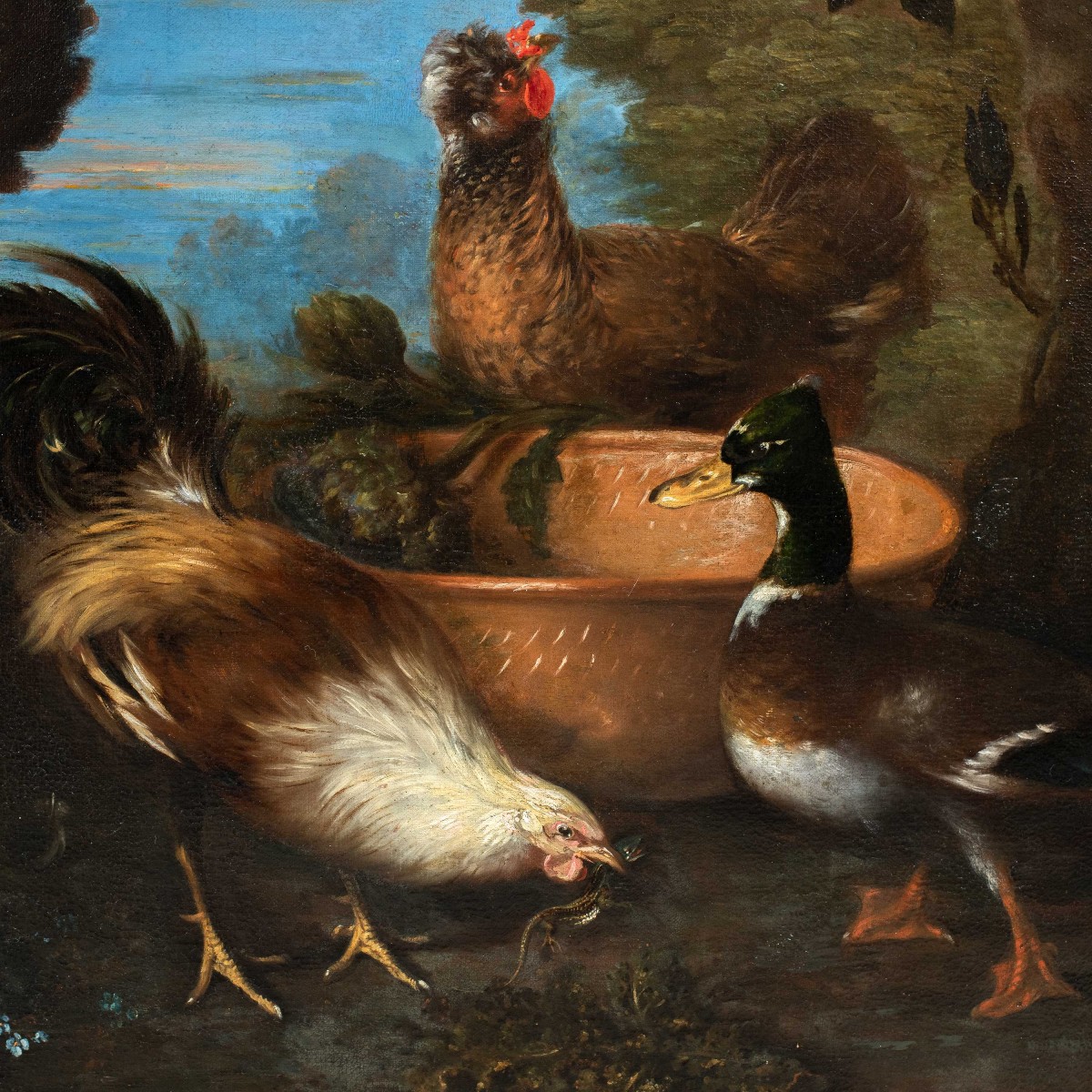 Flemish Master (17th Century) - Still Life With Turkey, Ducks, Rooster, And Rabbit.-photo-3