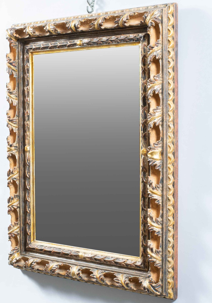 Miroir Art Nouveau en bois sculpté et doré. Italie, XXe siècle.-photo-4