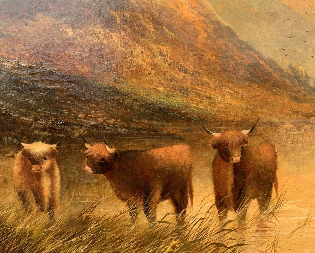 Frank Walters (british, Late 19th Century) - Highland Cattle By The Lake.-photo-1