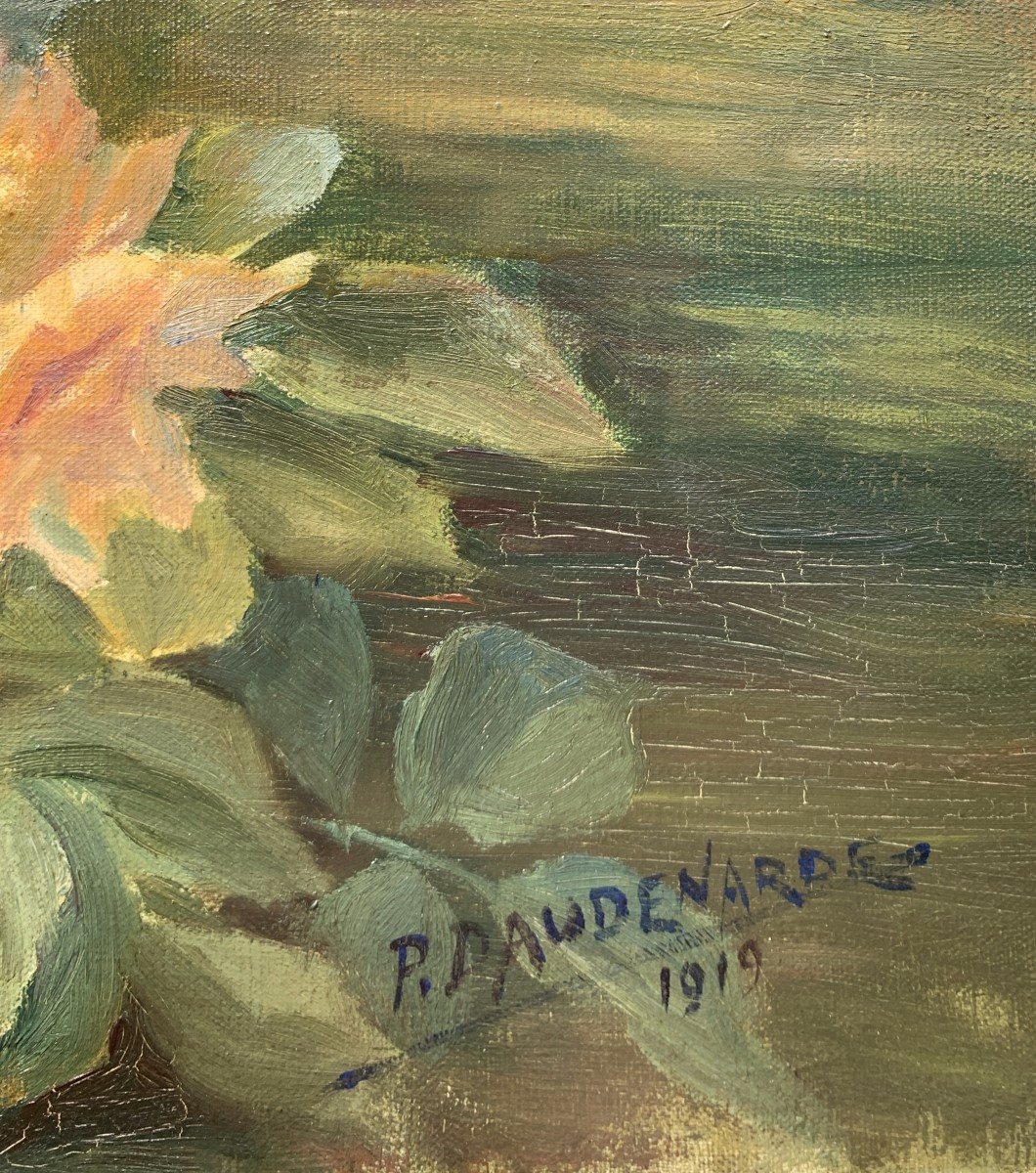 French Painter (dated 1919) - Still Life With A Vase Of Roses.-photo-3