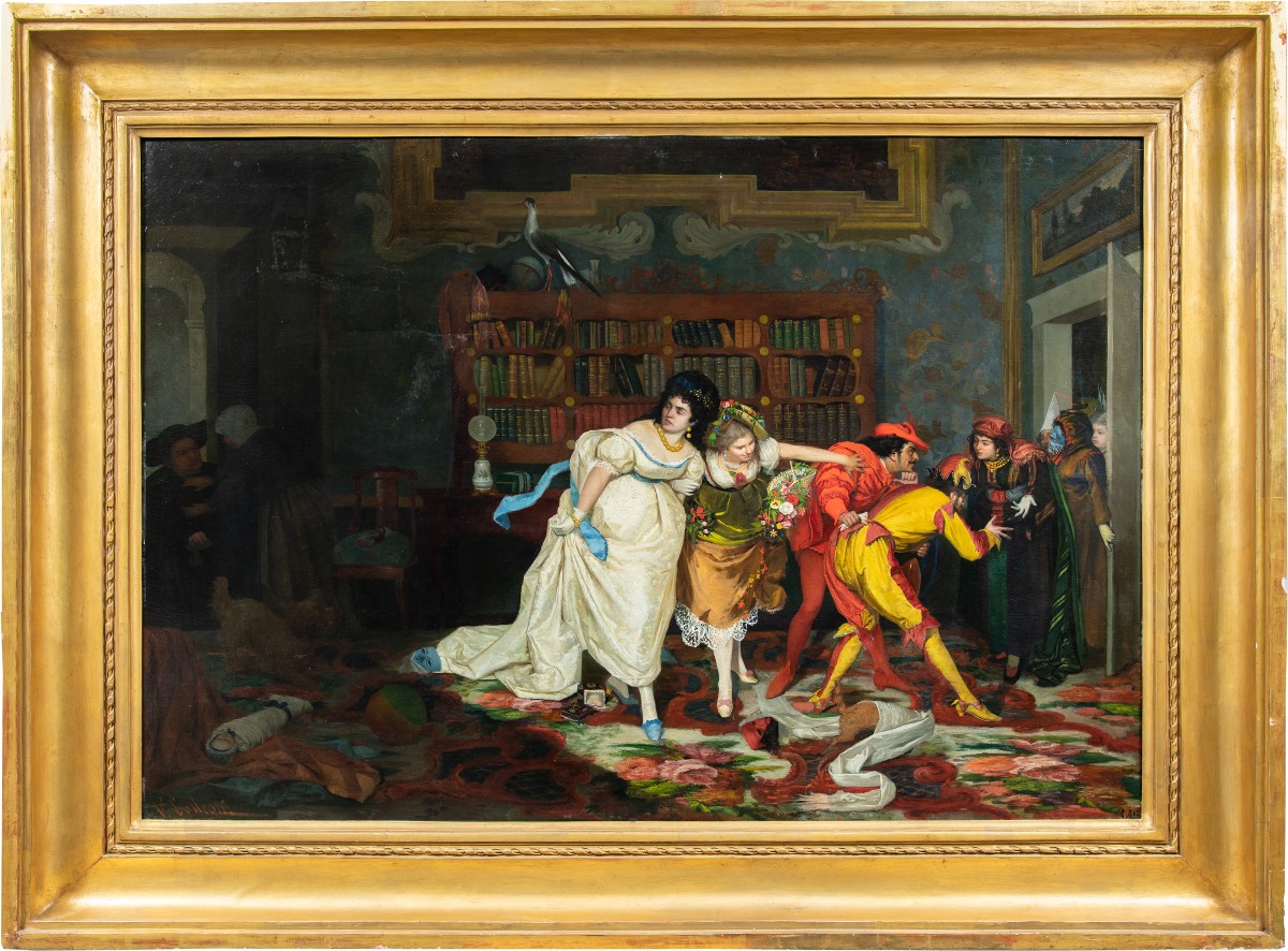 Vincenzo Colleoni (actif à Venise dans la seconde moitié du XIXe siècle) - Scène d'intérieur.