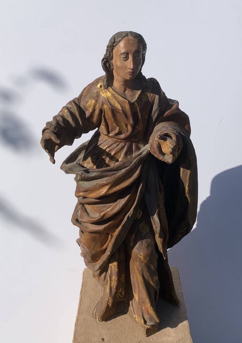Carved And Painted Wooden Sculpture - Figure Of A Saint - Italy, 17th-18th Century.-photo-3