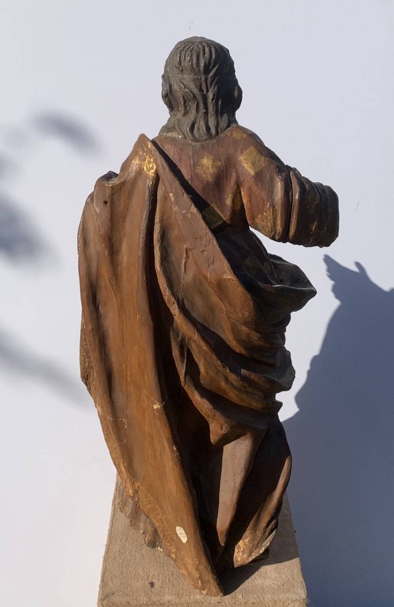 Carved And Painted Wooden Sculpture - Figure Of A Saint - Italy, 17th-18th Century.-photo-1