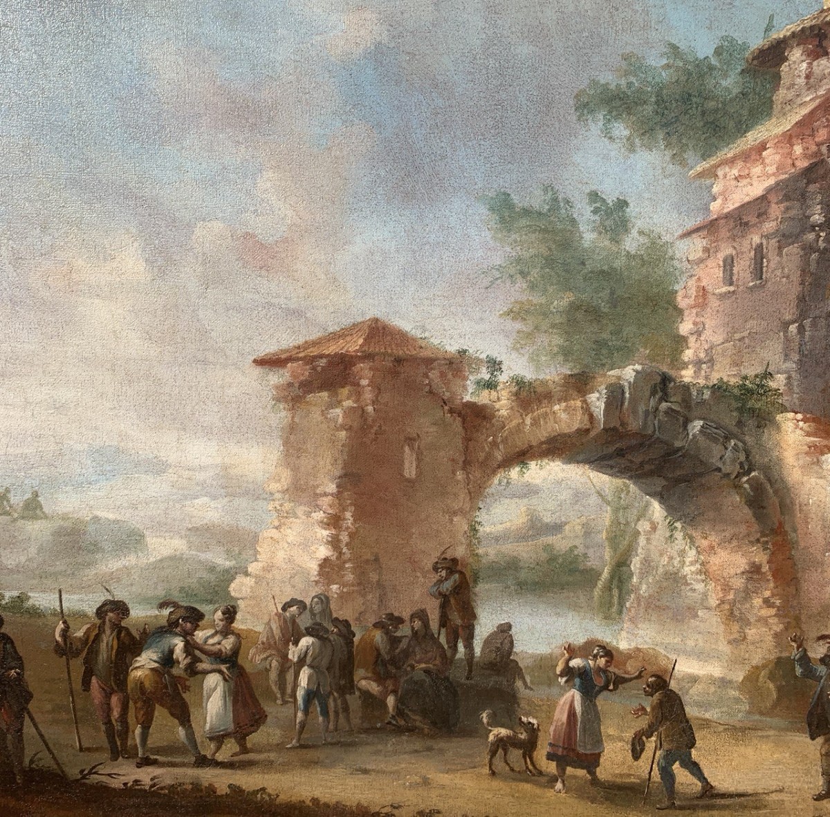 Peintre italien (XVIIIe siècle) - Paysage avec ruines et personnages.-photo-2