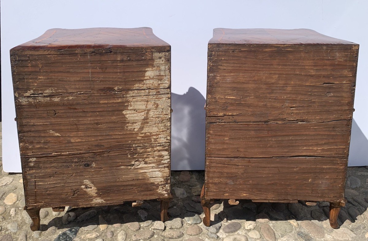 Pair Of Walnut And Carob Veneered Bedside Tables. Venice, Mid-18th Century.-photo-2