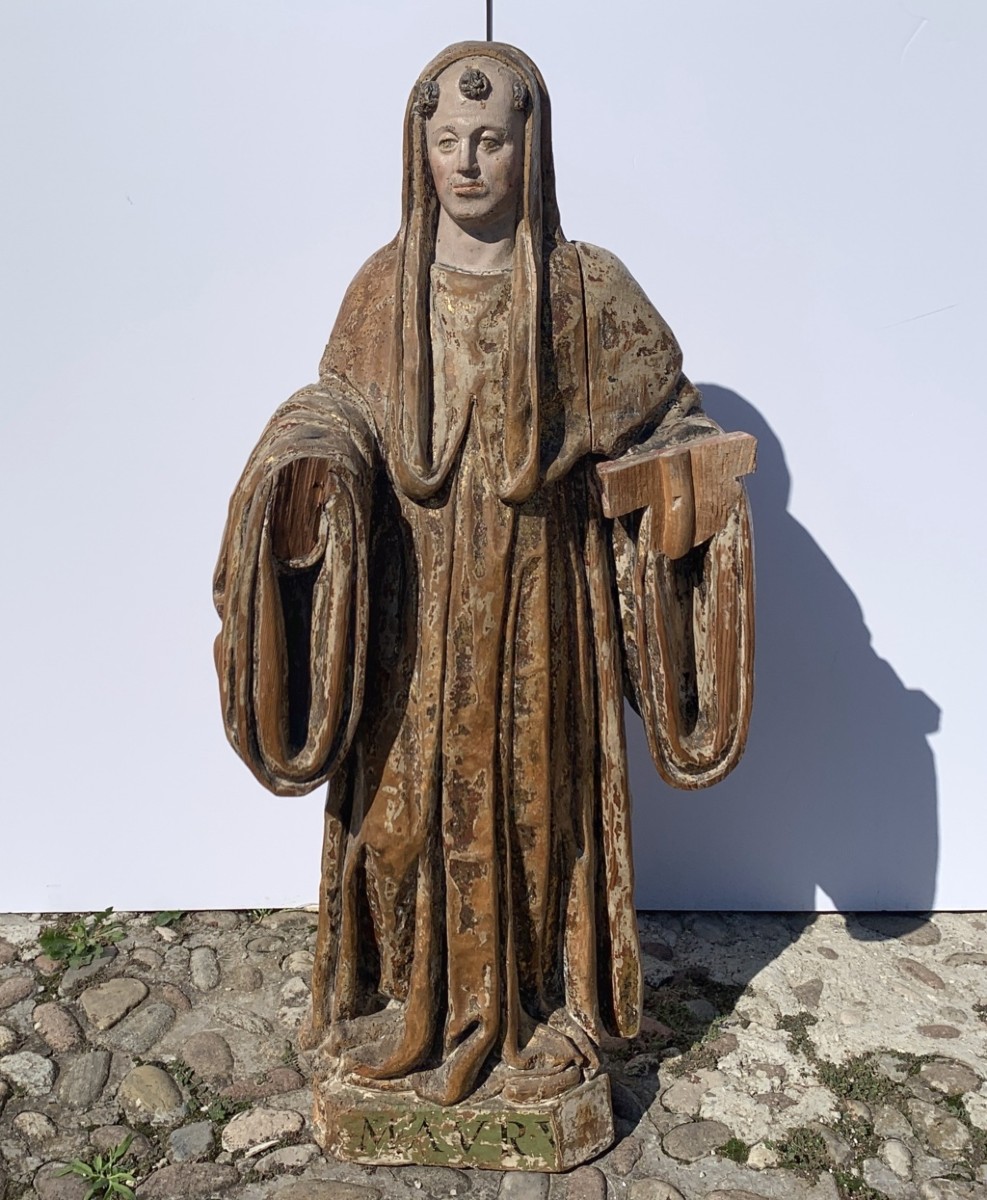 Carved Wooden Sculpture - Saint Maurus. Italy, 16th Century.-photo-4