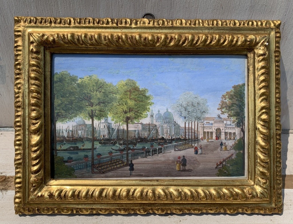 Peintre vénitien (début du XIXe siècle) - Venise, vue des jardins.-photo-4