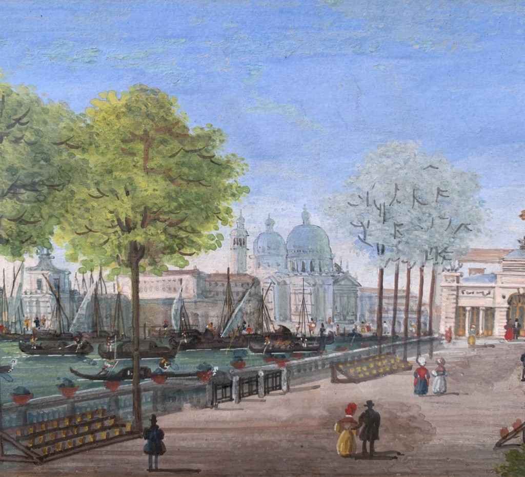 Peintre vénitien (début du XIXe siècle) - Venise, vue des jardins.-photo-1