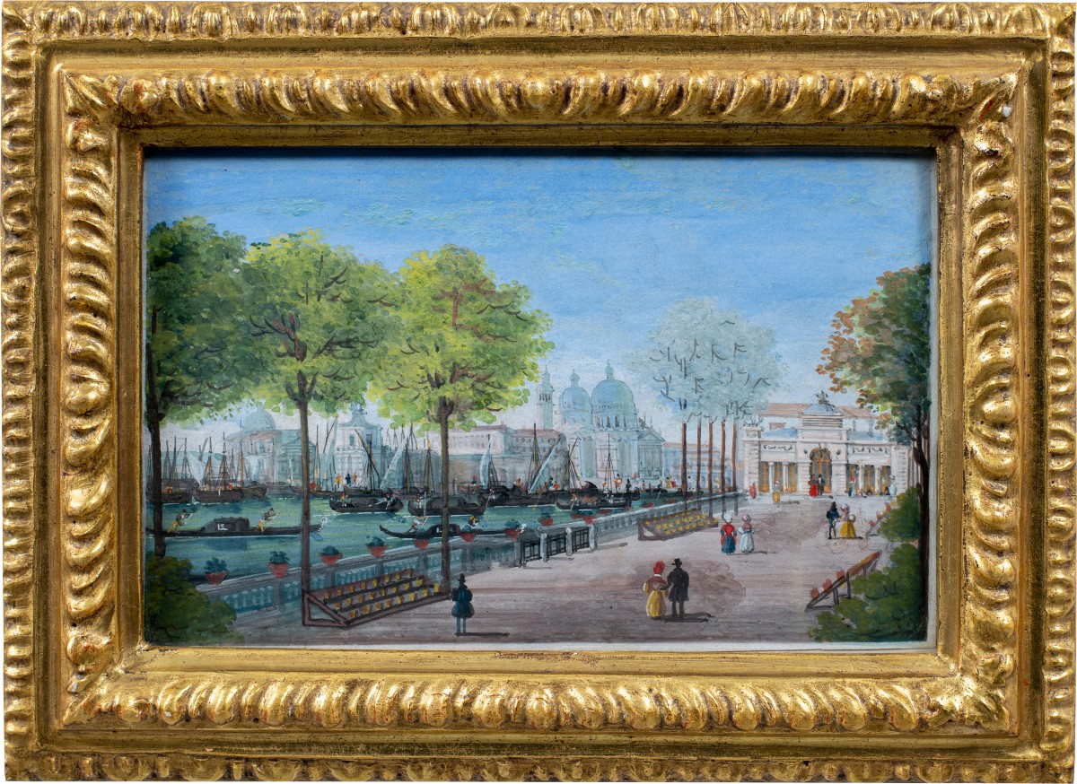 Peintre vénitien (début du XIXe siècle) - Venise, vue des jardins.