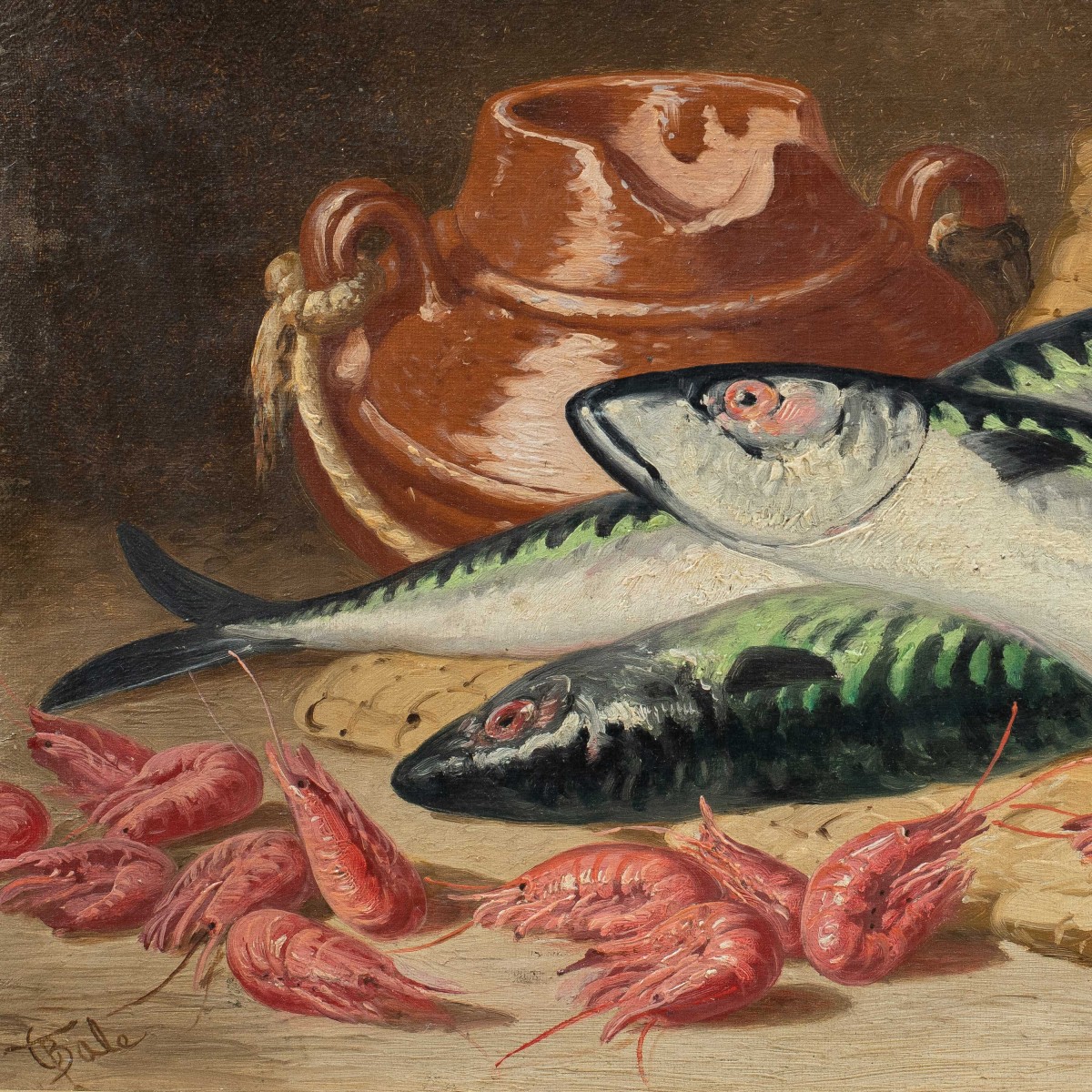 Charles Thomas Bale (british, 1866 - 1895) - Still Life Of Fish And Shrimp.-photo-2