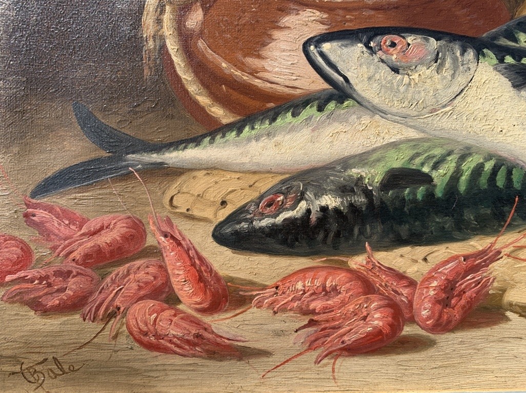 Charles Thomas Bale (british, 1866 - 1895) - Still Life Of Fish And Shrimp.-photo-1