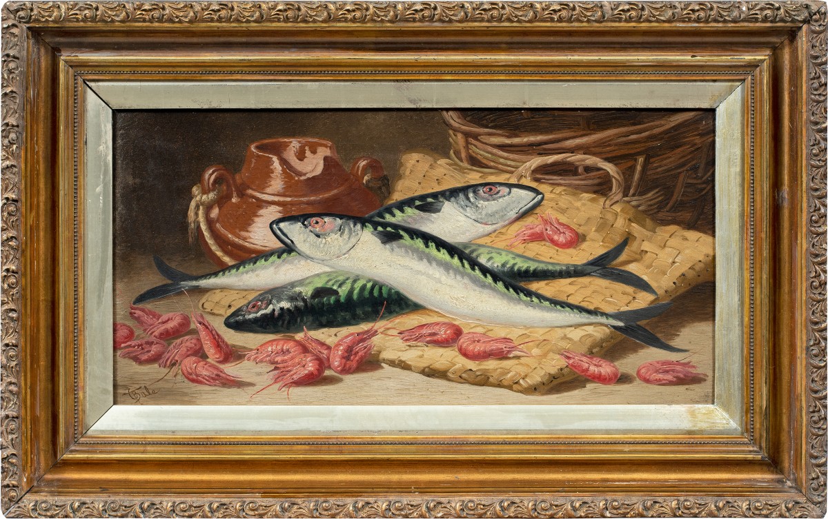 Charles Thomas Bale (british, 1866 - 1895) - Still Life Of Fish And Shrimp.