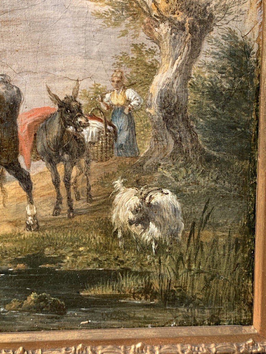 Peintre italien (fin XVIIIe-début XIXe siècle) - Paysage avec vaches, chèvres et chien.-photo-2