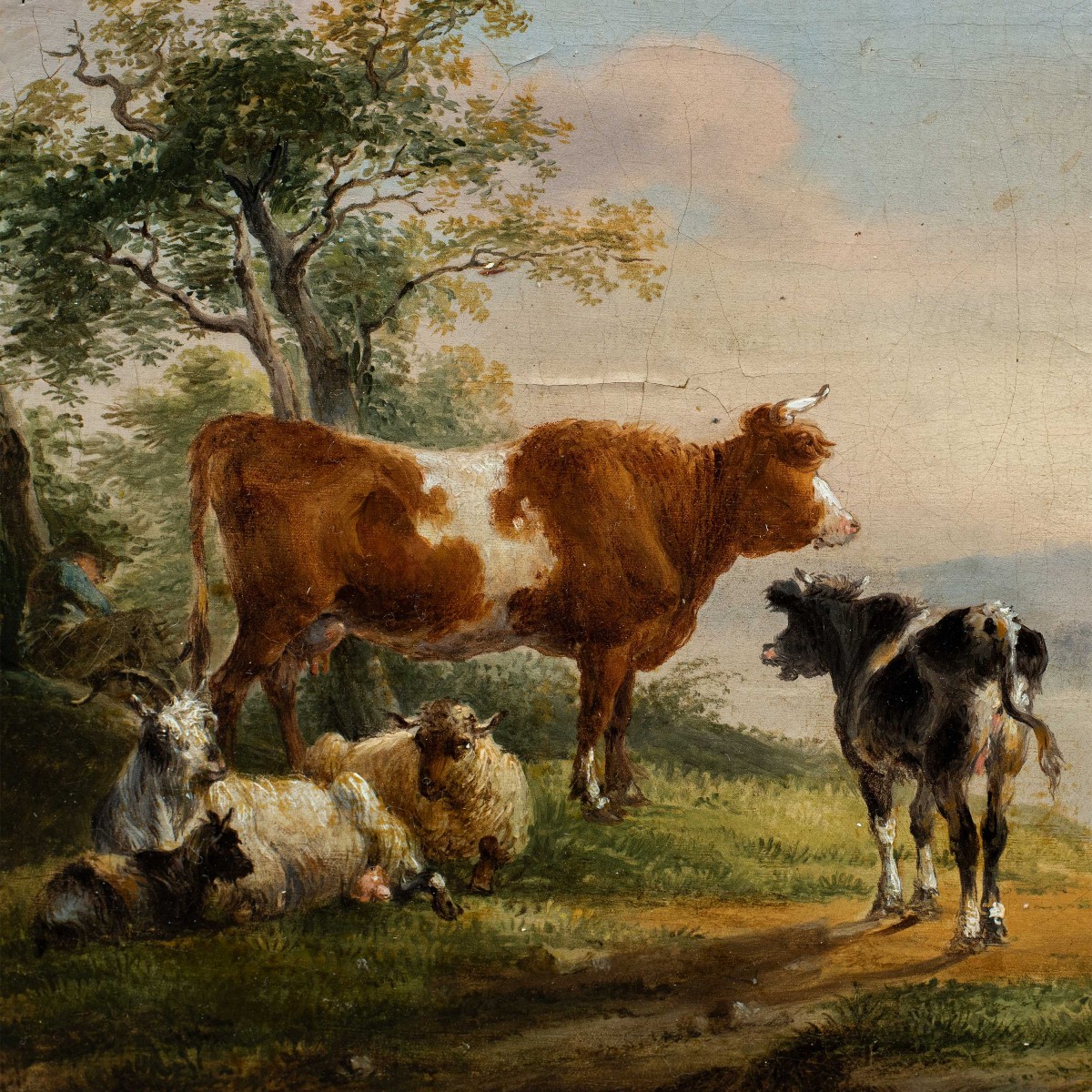 Italian Painter (late 18th-early 19th Century) - Landscape With Cows, Goats, And A Boat.-photo-2