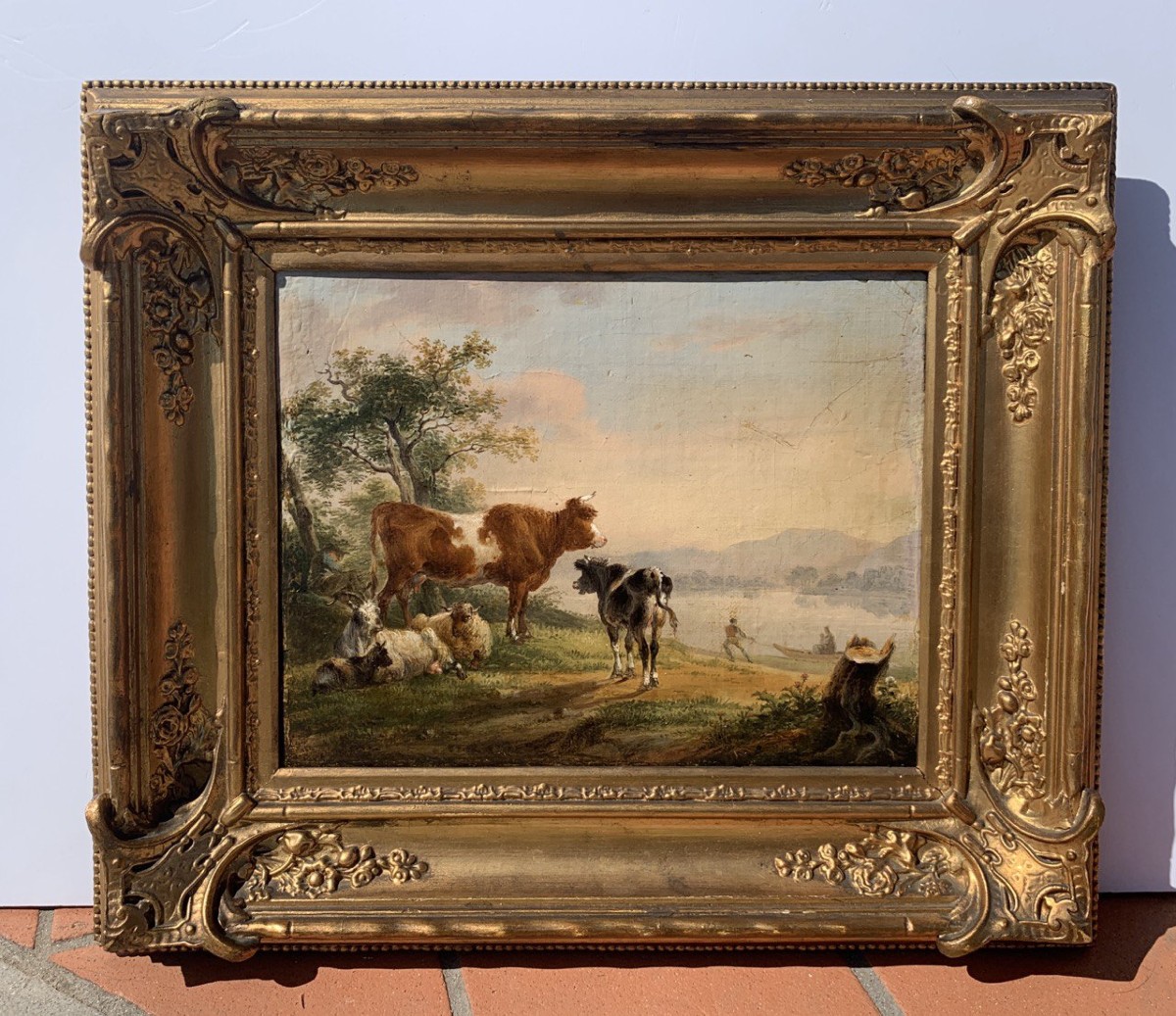 Italian Painter (late 18th-early 19th Century) - Landscape With Cows, Goats, And A Boat.-photo-4