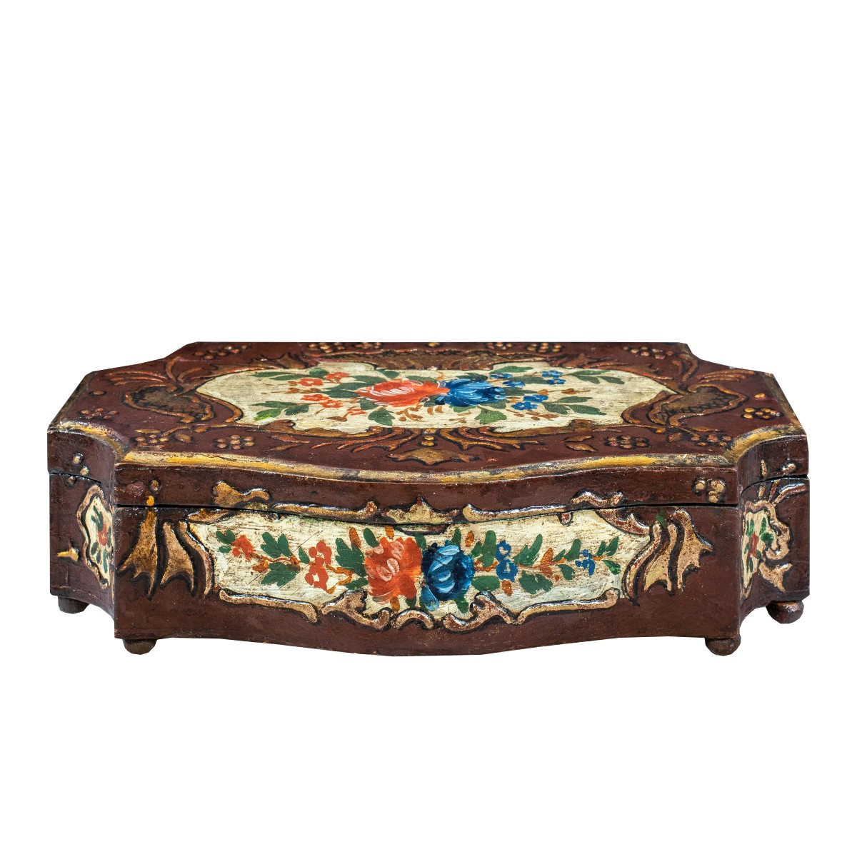 Carved, Lacquered, And Painted Wooden Jewelry Box. Venice, 18th-19th Century.