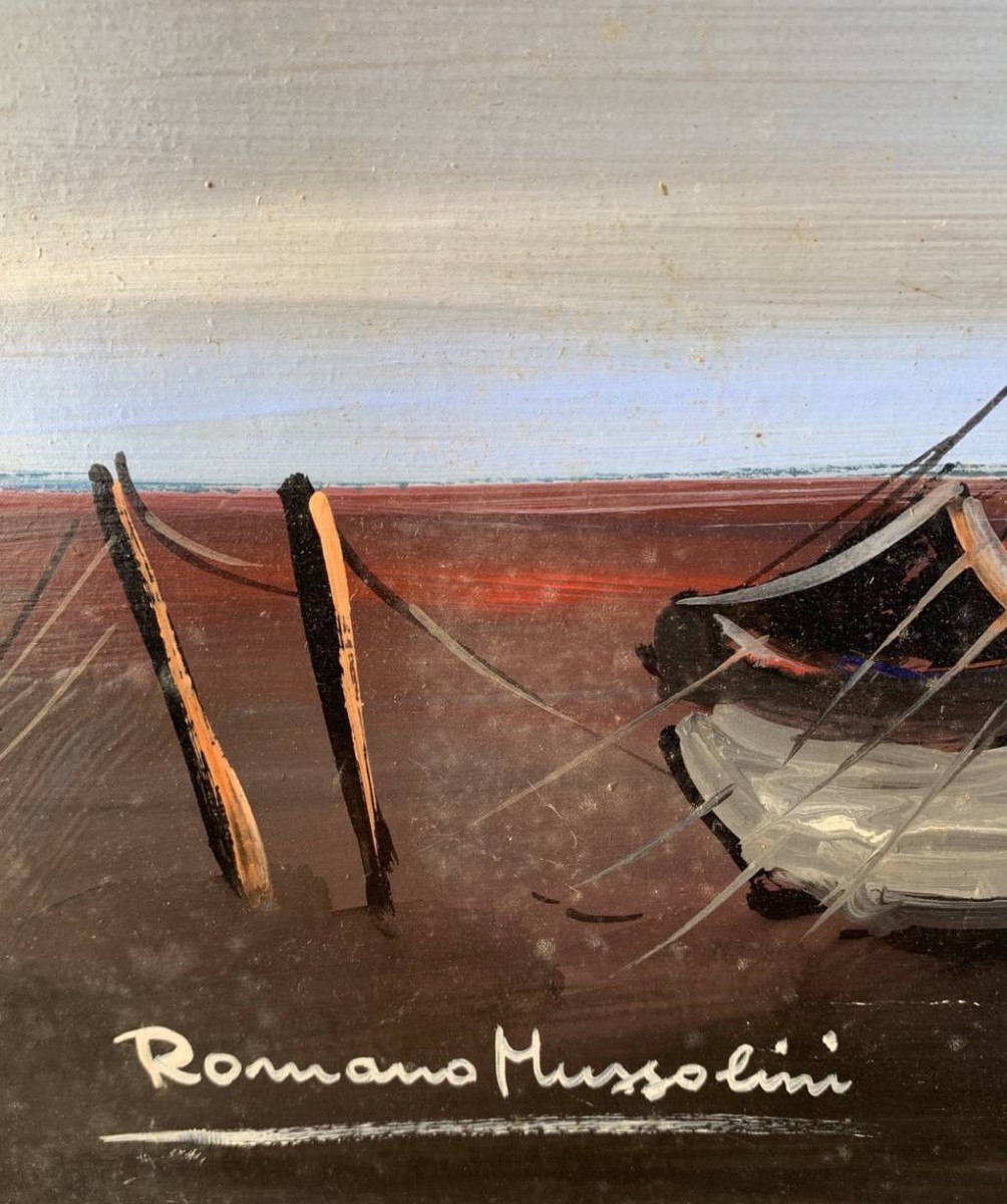 Romano Mussolini (Forlì 1927 - Rome 2006) - Paysage avec bateau.-photo-4