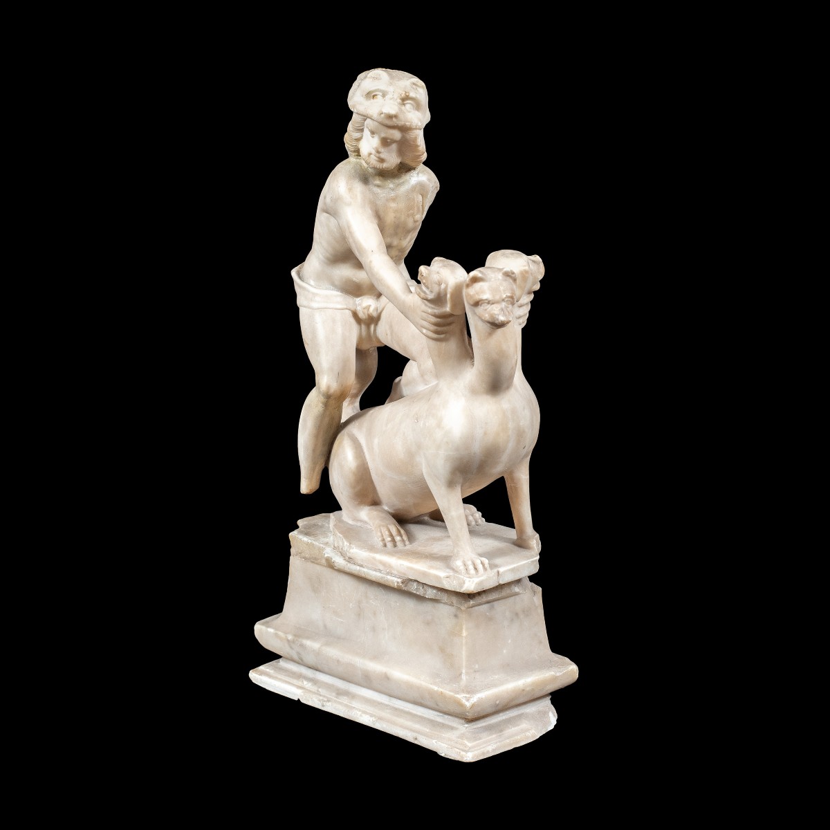 Sculpture en albâtre - Hercule et Cerbère. Rome, XVIIe siècle.-photo-2
