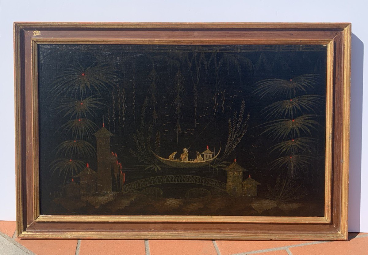 Chinese Painter (18th Century) - Oriental Scene With A Boat On A River.-photo-4