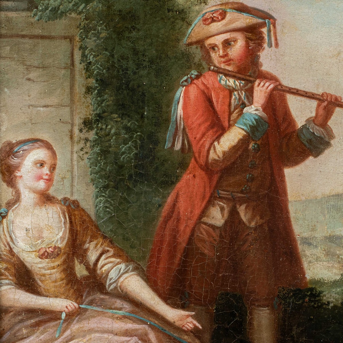 French Painter (18th Century) - Flute Player And Dog.-photo-2