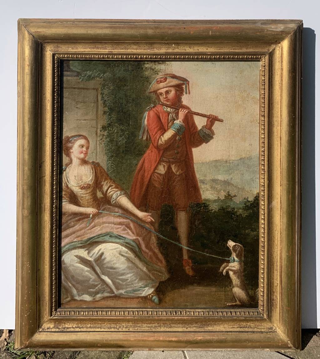French Painter (18th Century) - Flute Player And Dog.-photo-1