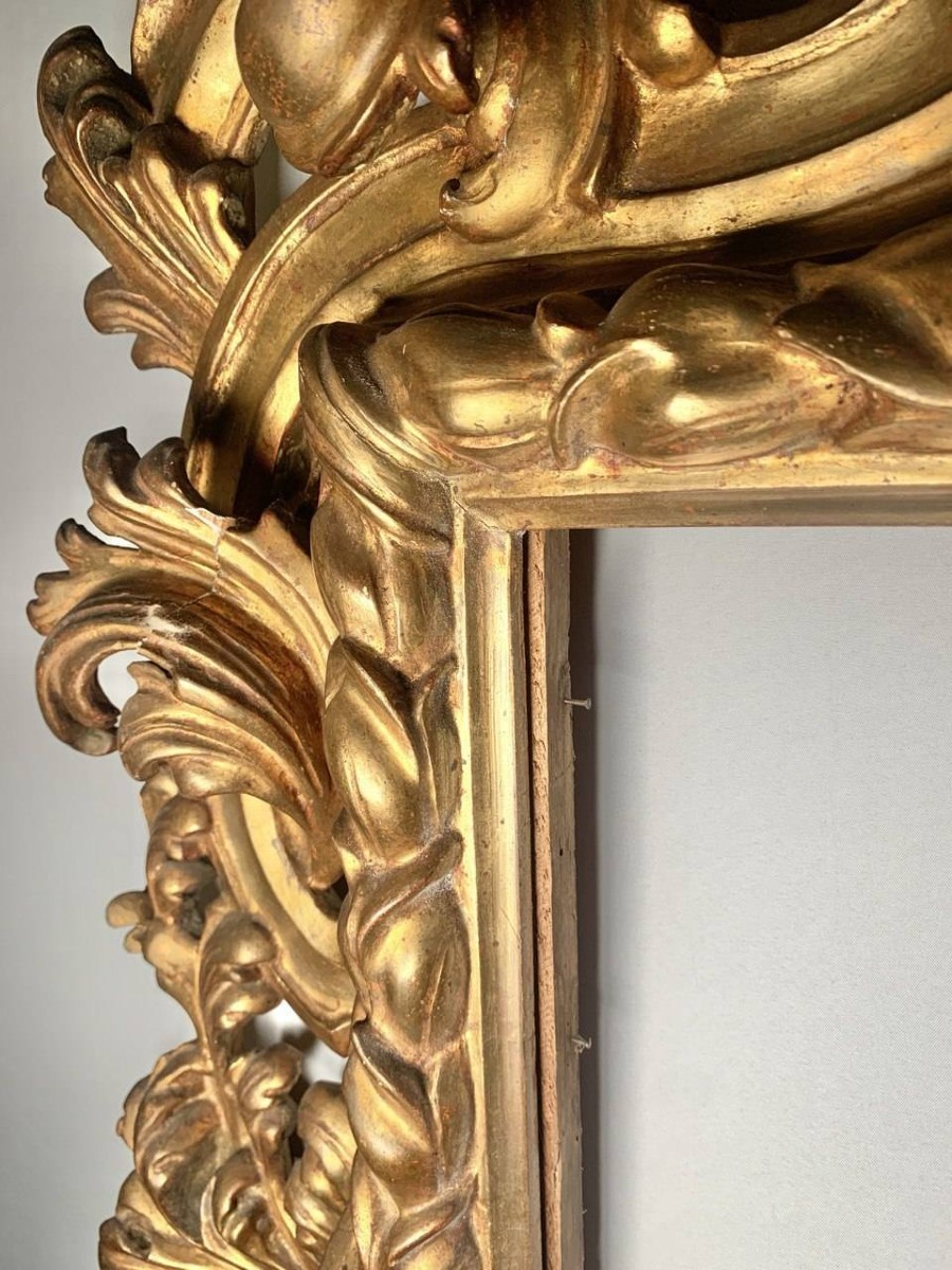 Large Baroque-style Frame In Carved And Gilded Wood. Bologna, Late 19th Century.-photo-4