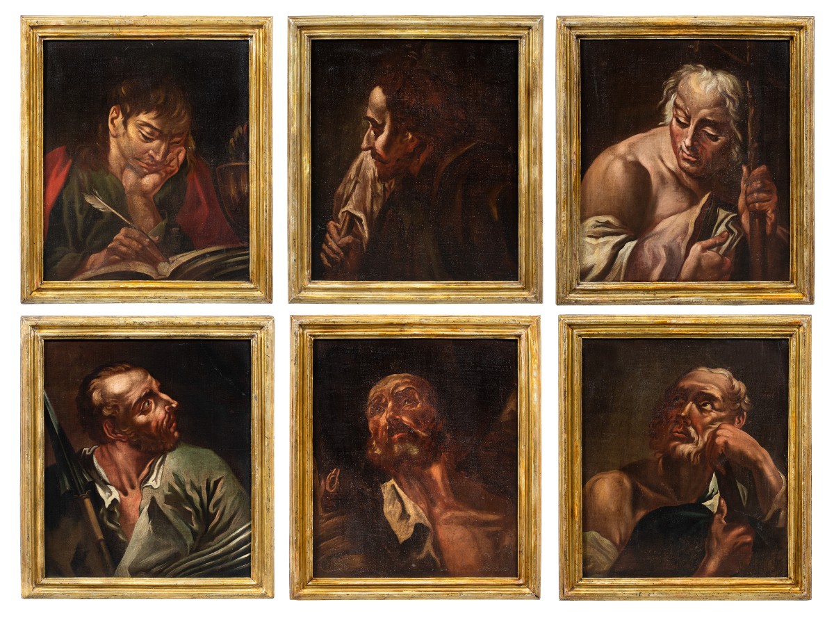 Cercle de Giambattista Piazzetta (Venise 1683 - Venise 1754) - Six Apôtres en buste.