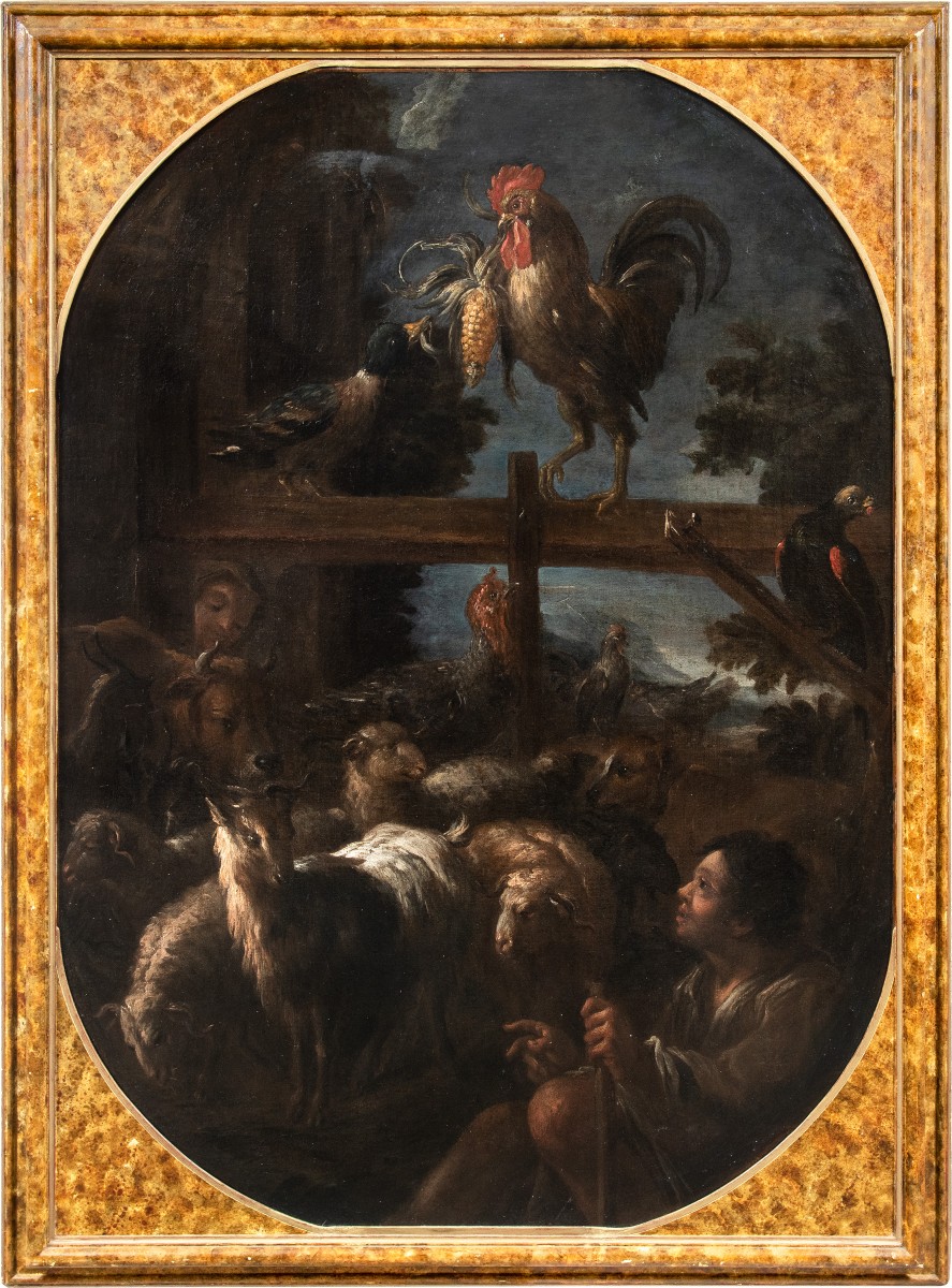 Felice Boselli (Plaisance 1650 - Parme 1732) - Berger avec troupeau et gibier.