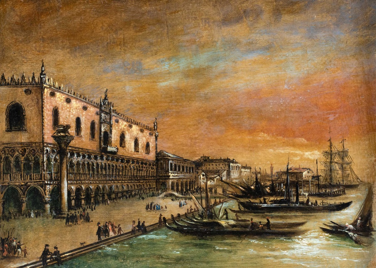 Peintre vénitien (début du XIXe siècle) - Venise, vue du bassin de Saint-Marc.-photo-2