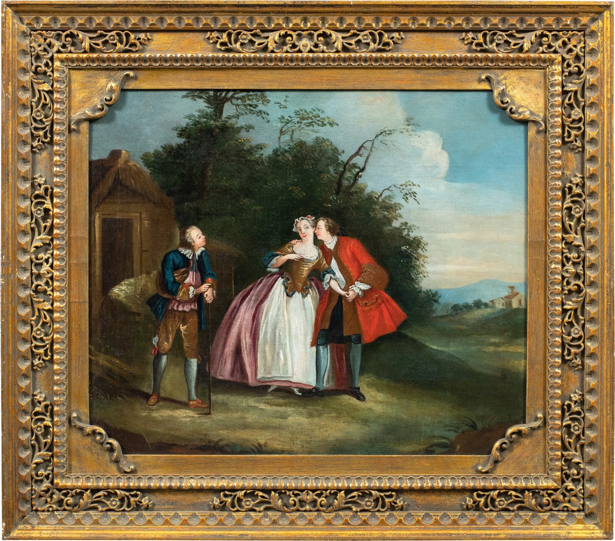 Suiveur de Nicolas Lancret (Paris 1690 - Paris 1743) - Scène galante dans un paysage.