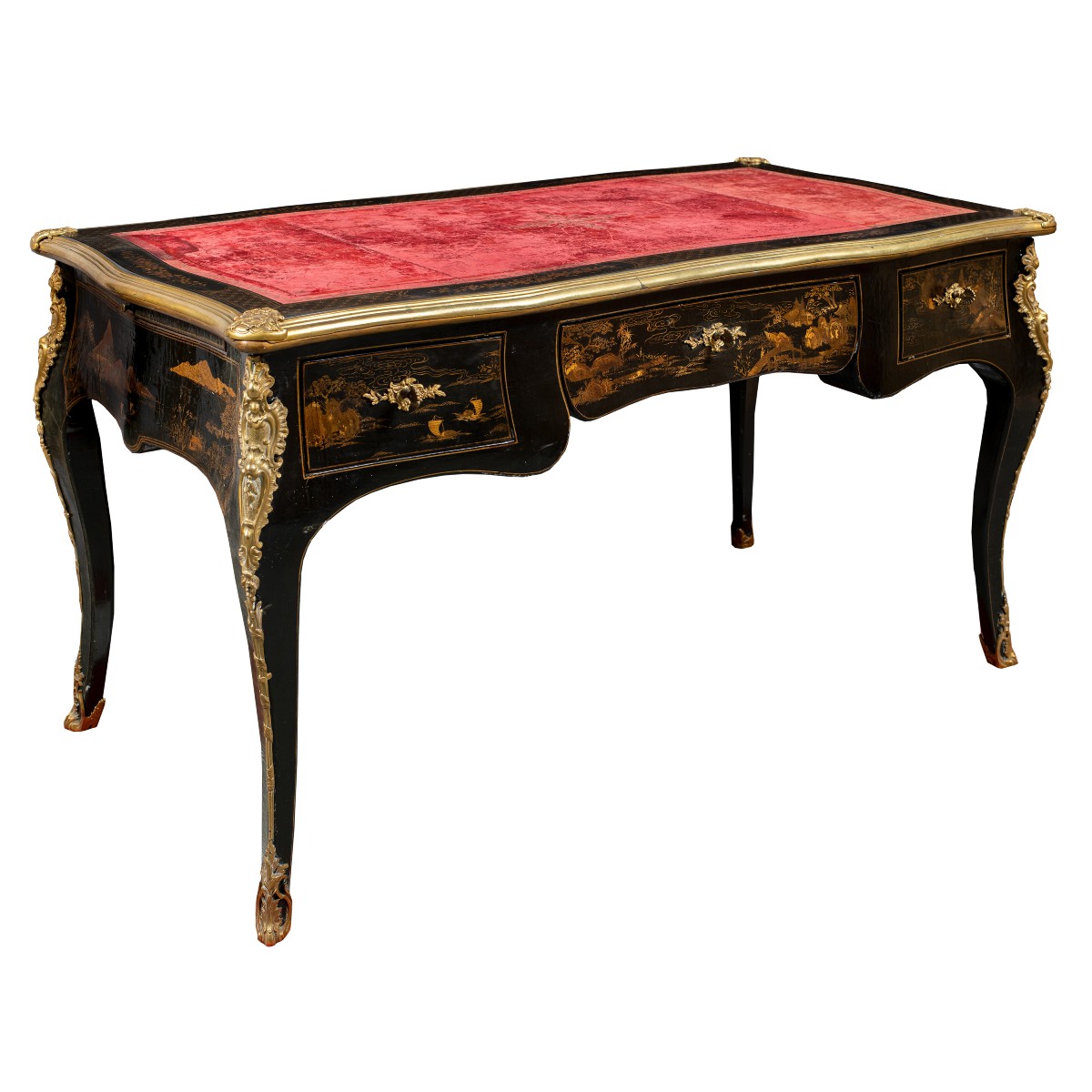 Bureau plat en bois laqué, orné de décors chinois et d'appliques en bronze doré. Paris, XIX.-photo-2