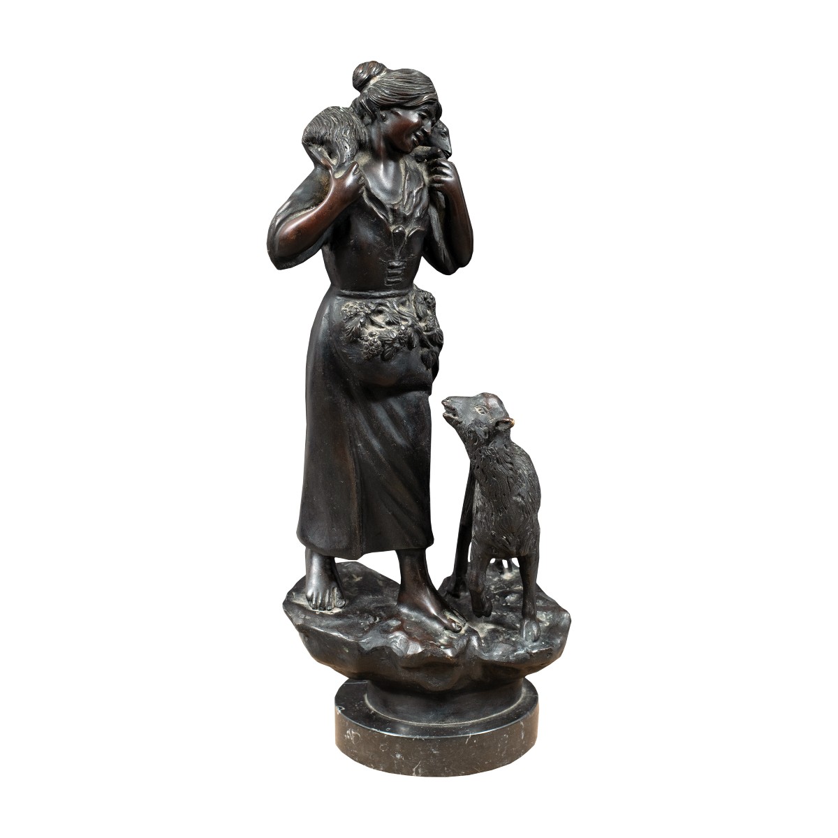 Bronze Sculpture - Shepherdess With Sheep. Italy, Late 19th Century.-photo-2