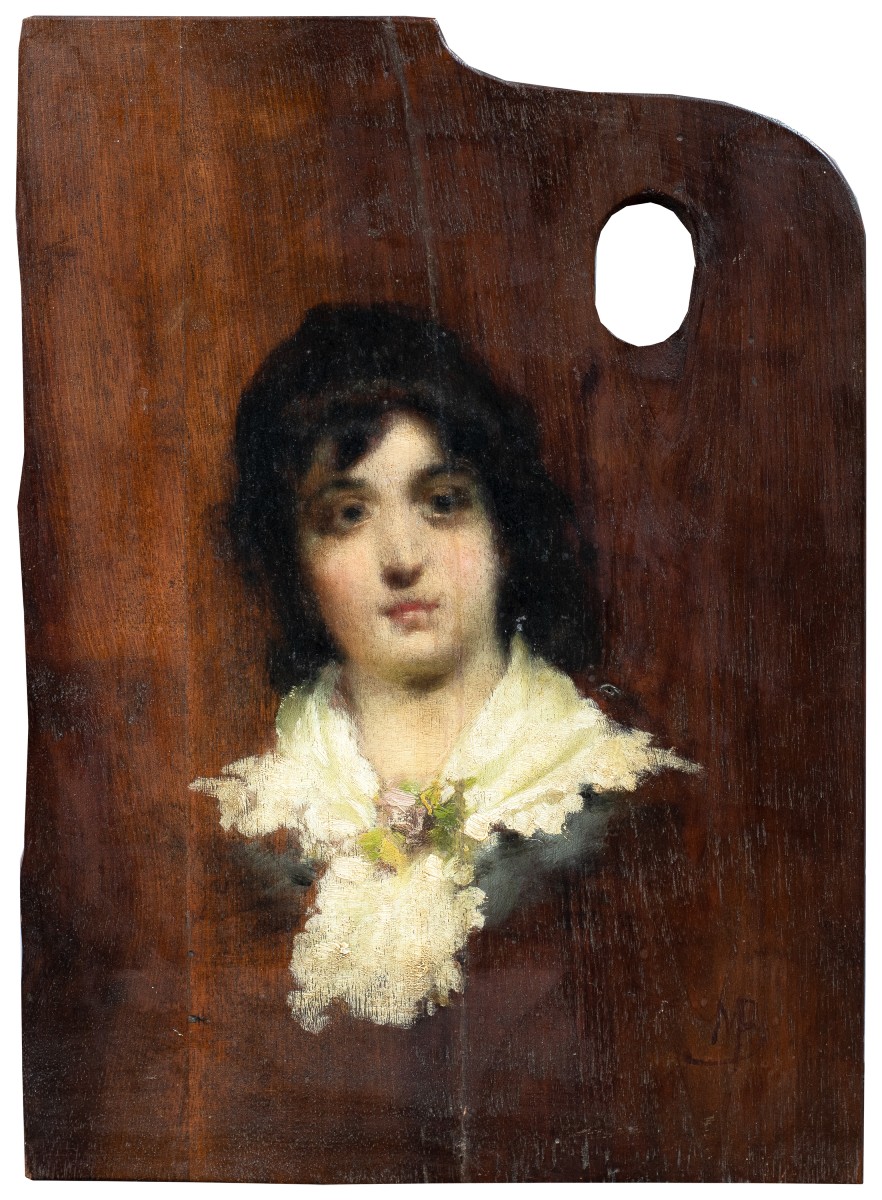 Mosè Bianchi (monza 1840 - Monza 1904) Attributed To - Painter's Palette With Portrait Of A You