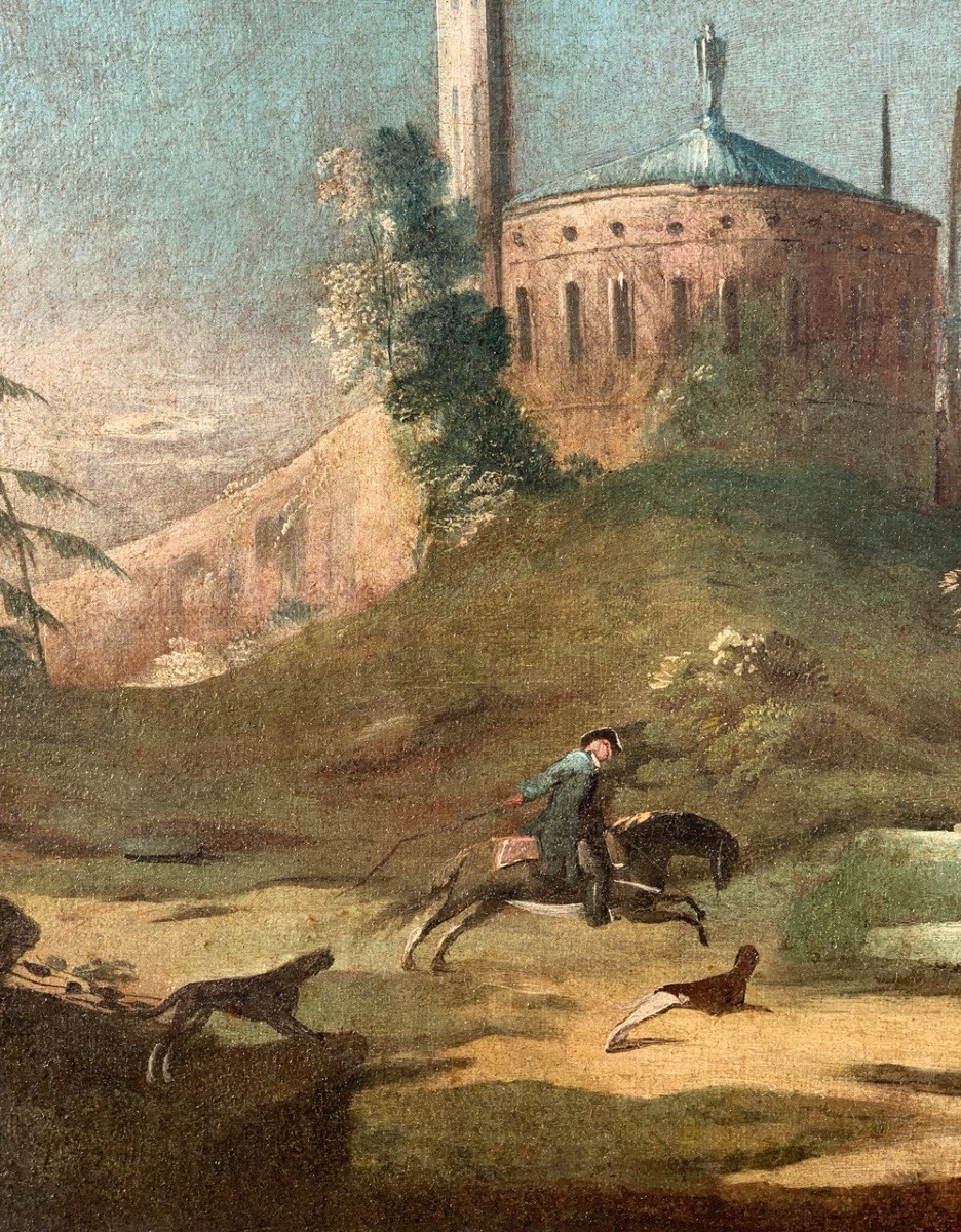 Antonio Stom (Venise 1688 - Venise 1734) - Capriccio architectural avec ruines classiques.-photo-2