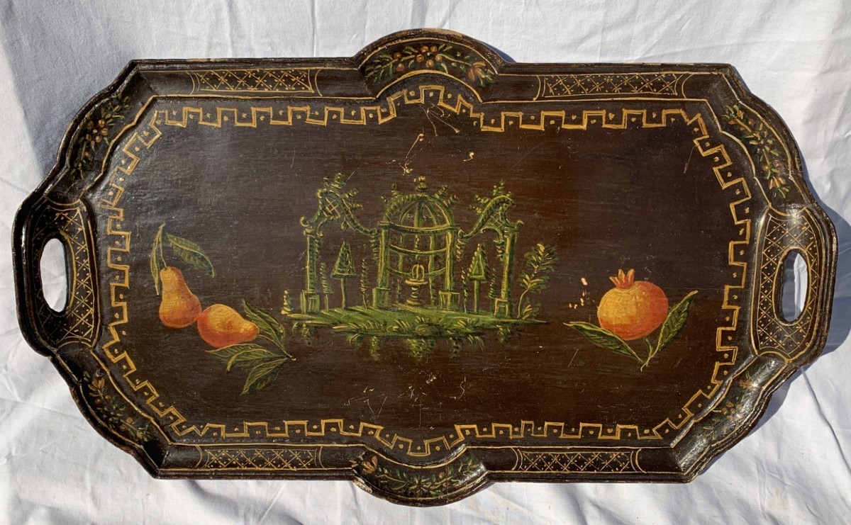 Lacquered And Painted Wooden Tray. Venice, 18th Century.-photo-3