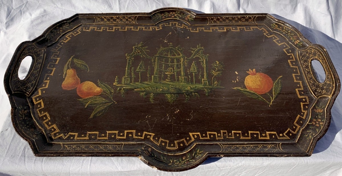 Lacquered And Painted Wooden Tray. Venice, 18th Century.-photo-4