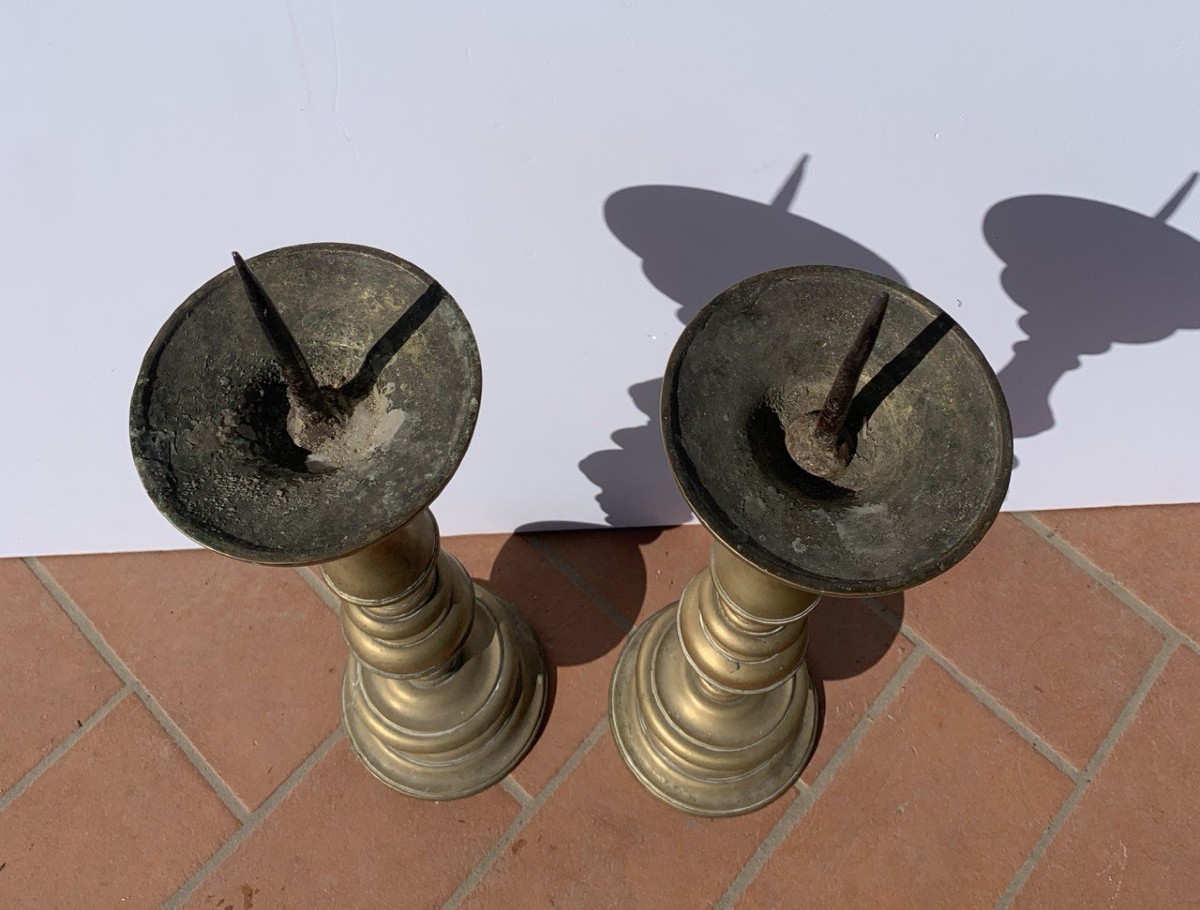 Pair Of Gilded Bronze Ecclesiastical Candlesticks. Italy, 17th Century.-photo-3