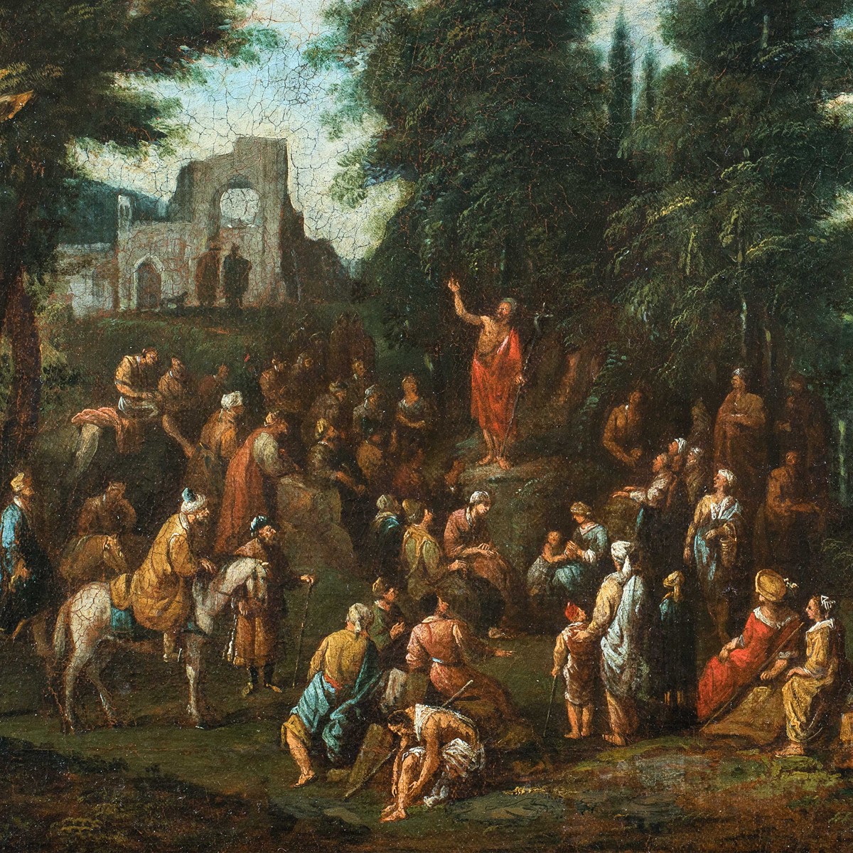 Flemish Master Active In Italy (17th Century) - St. John The Baptist Sermon In A Landscape.-photo-2