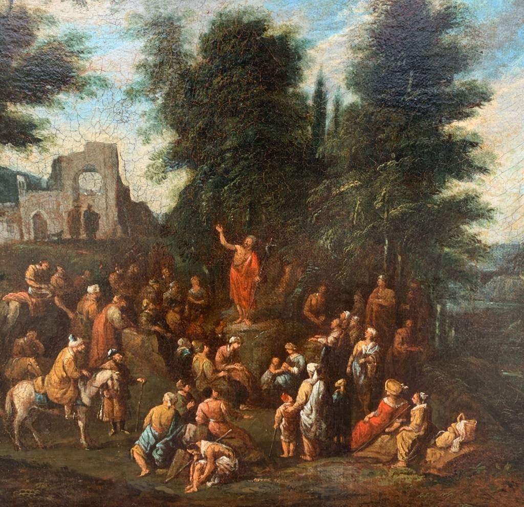 Flemish Master Active In Italy (17th Century) - St. John The Baptist Sermon In A Landscape.-photo-4