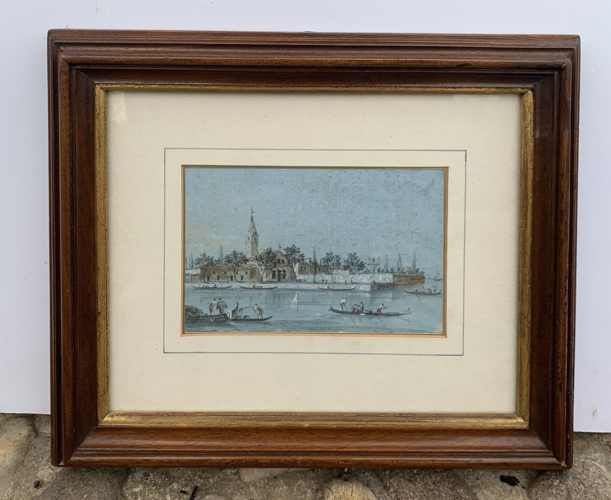 Giacomo Guardi (Venise 1764 - Venise 1835) - Venise, vue de l'île de San Francesco del Deserto.-photo-4