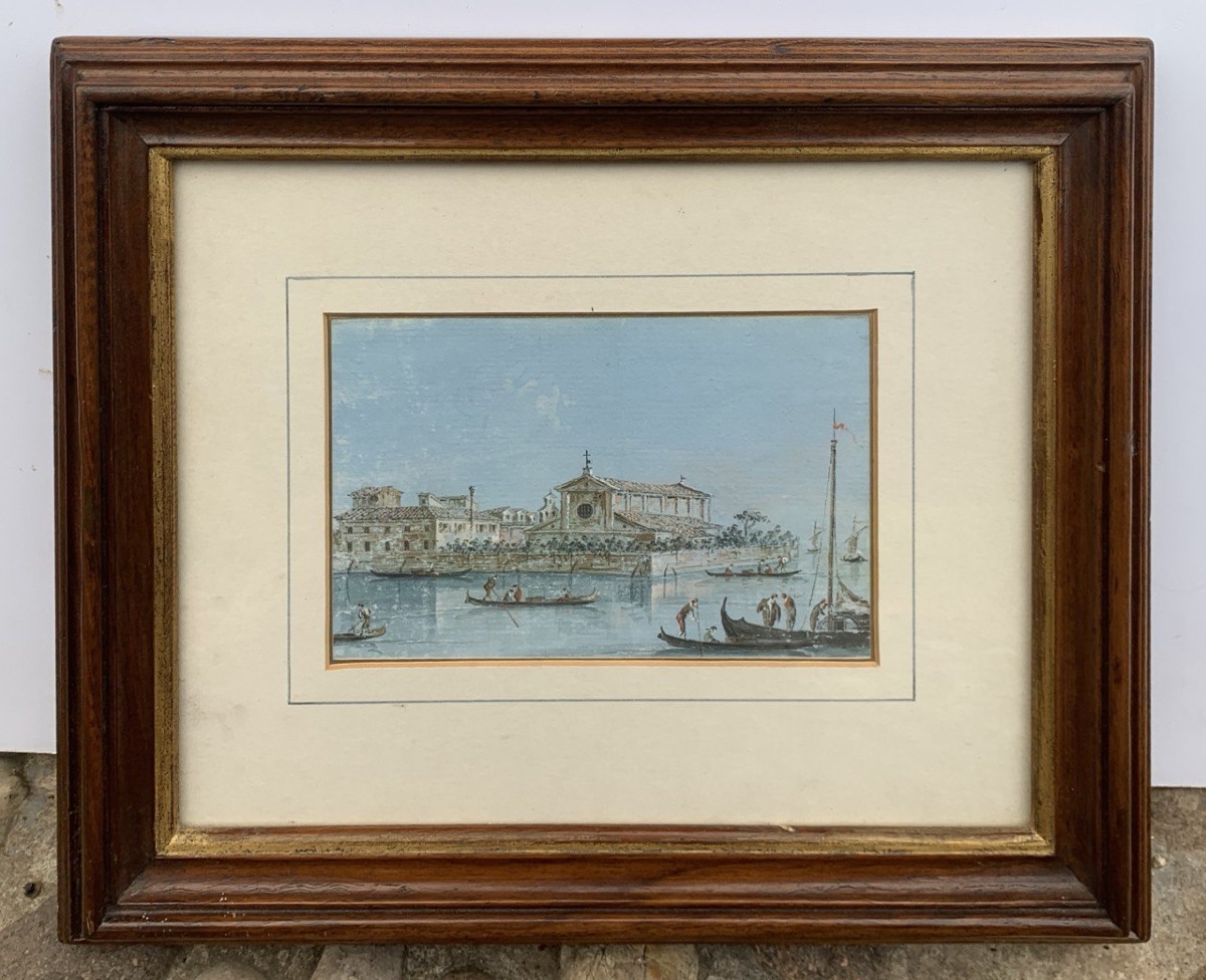 Giacomo Guardi (Venise 1764 - Venise 1835) - Venise, vue de l'île de San Lazzaro degli Armeni.-photo-4