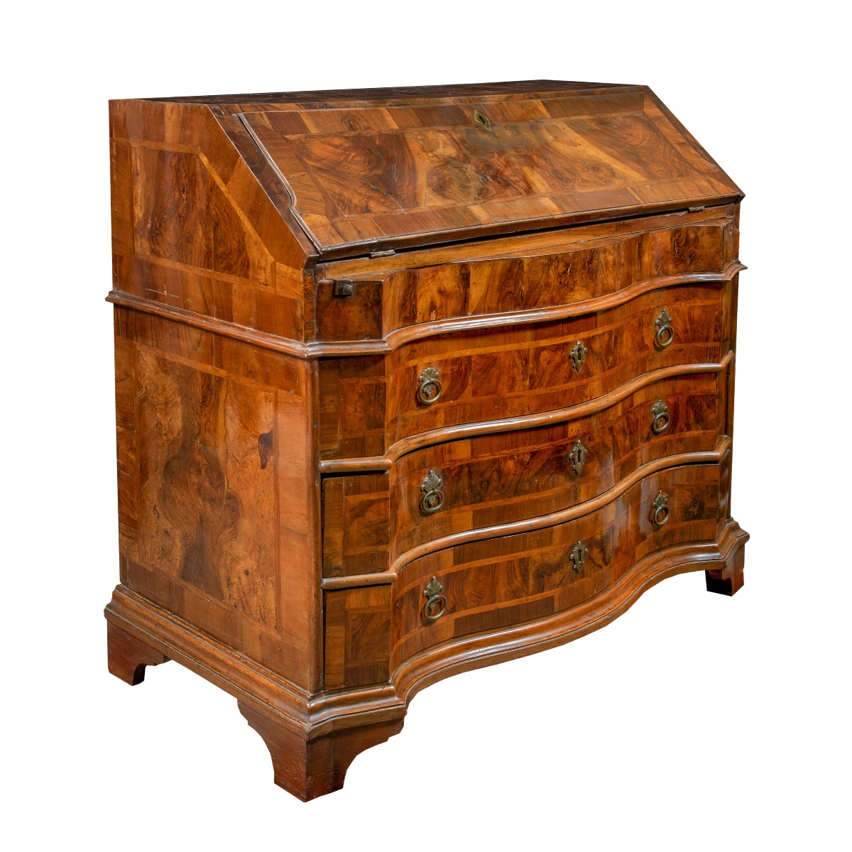 Commode à abattants en placage de noyer et loupe. Venise, XVIIIe siècle.-photo-3