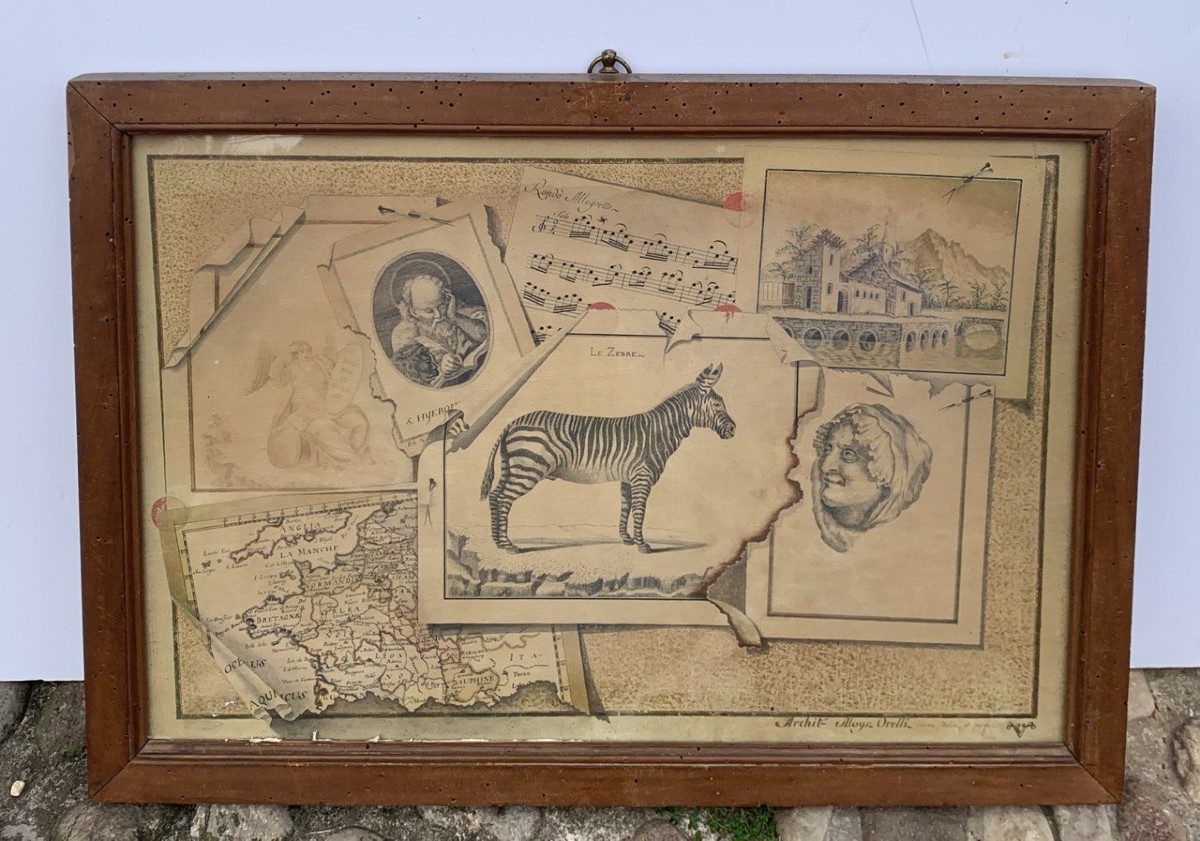 Aloys Orelli (actif en Italie, début du XIXe siècle) - Trompe-l'œil avec gravures.-photo-4
